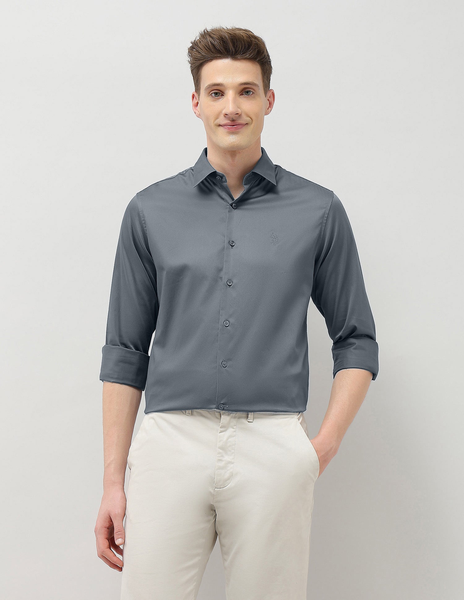 Solid Tailored Fit Shirt Dark Grey - U.S. Polo Assn. India | Large