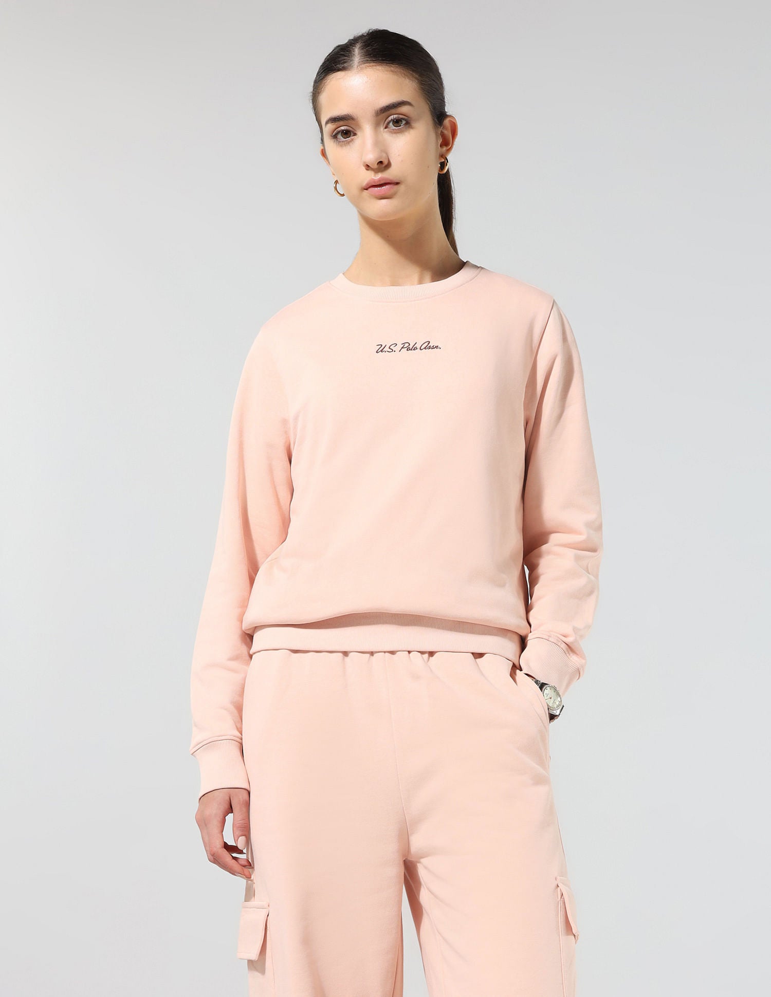 Regular Fit Solid Sweatshirt Peach - U.S. POLO ASSN. | Large