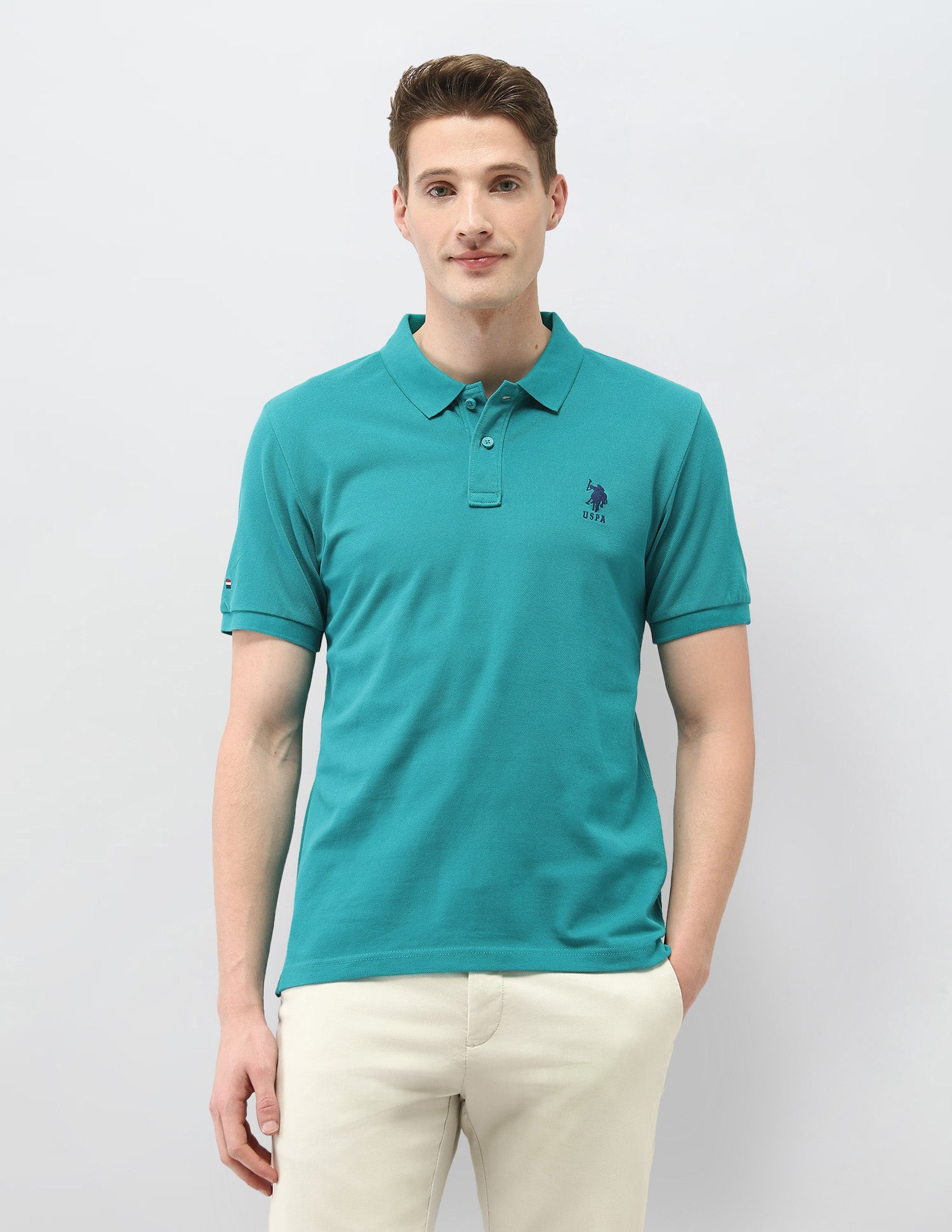 Solid Slim Fit Polo Shirt Green - U.S. Polo Assn. India | Large