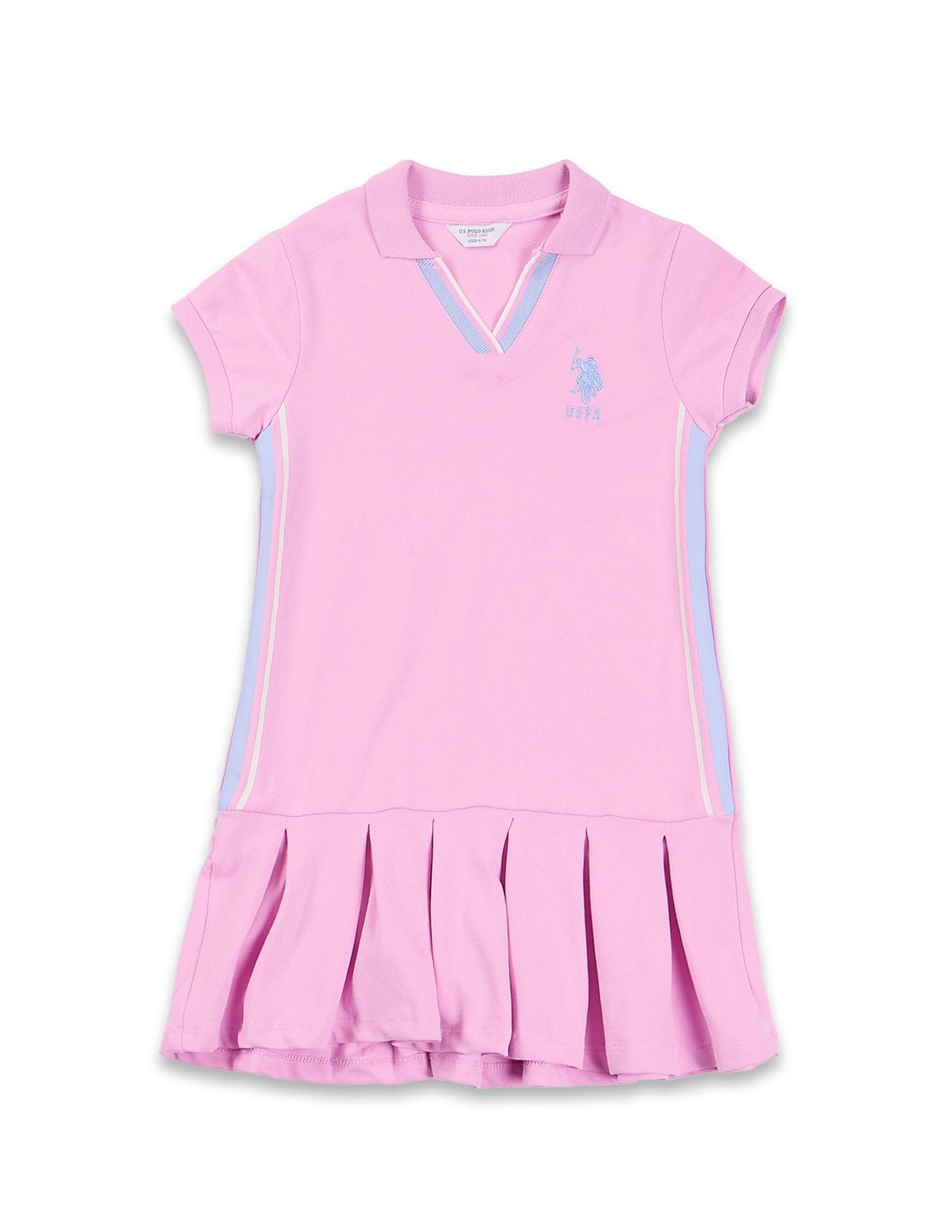 Girls Knife Pleat Cotton Dress Light Pink - U.S. POLO ASSN. | Large
