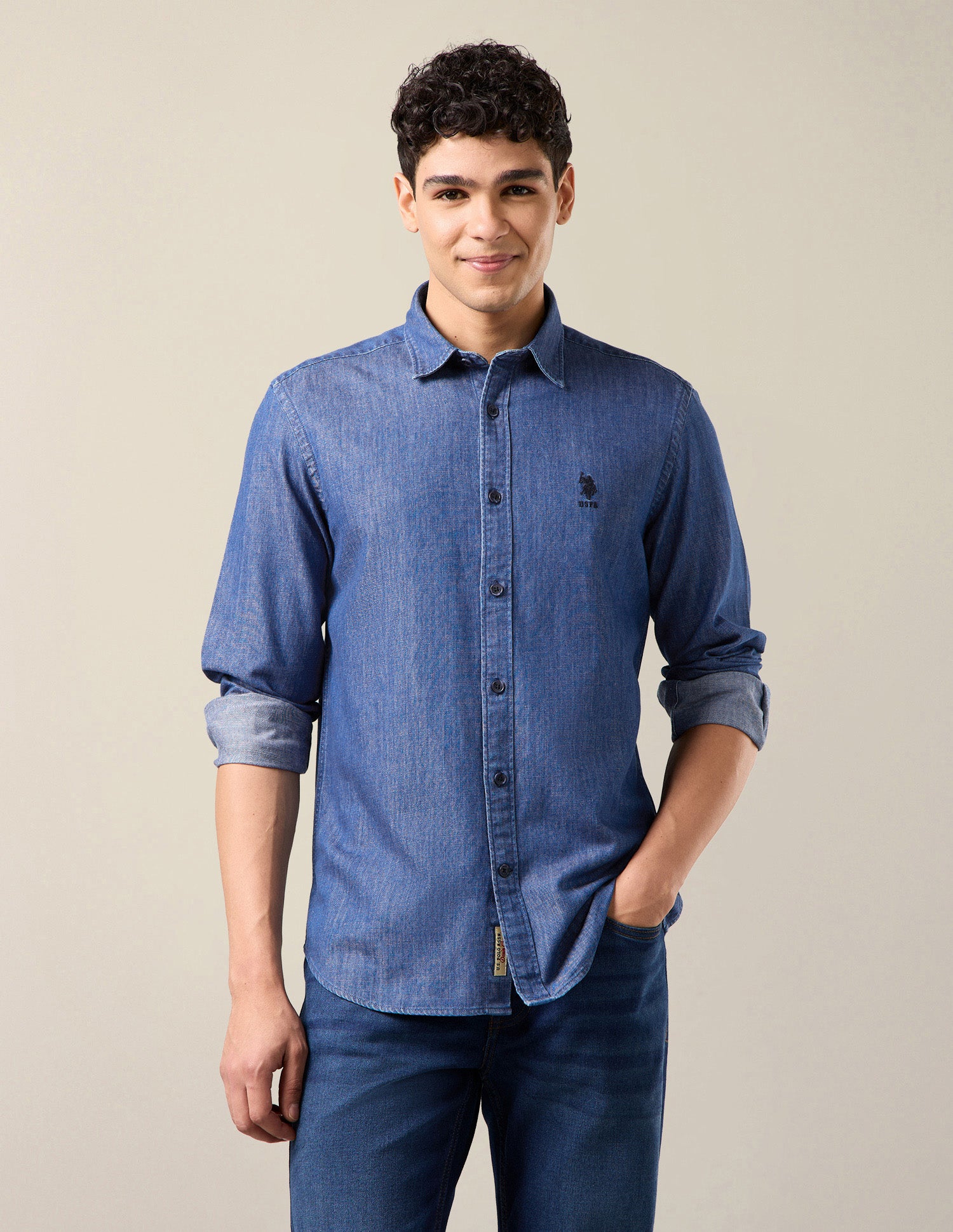Twill Regular Fit Shirt Dark Indigo - U.S. Polo Assn. India | Large