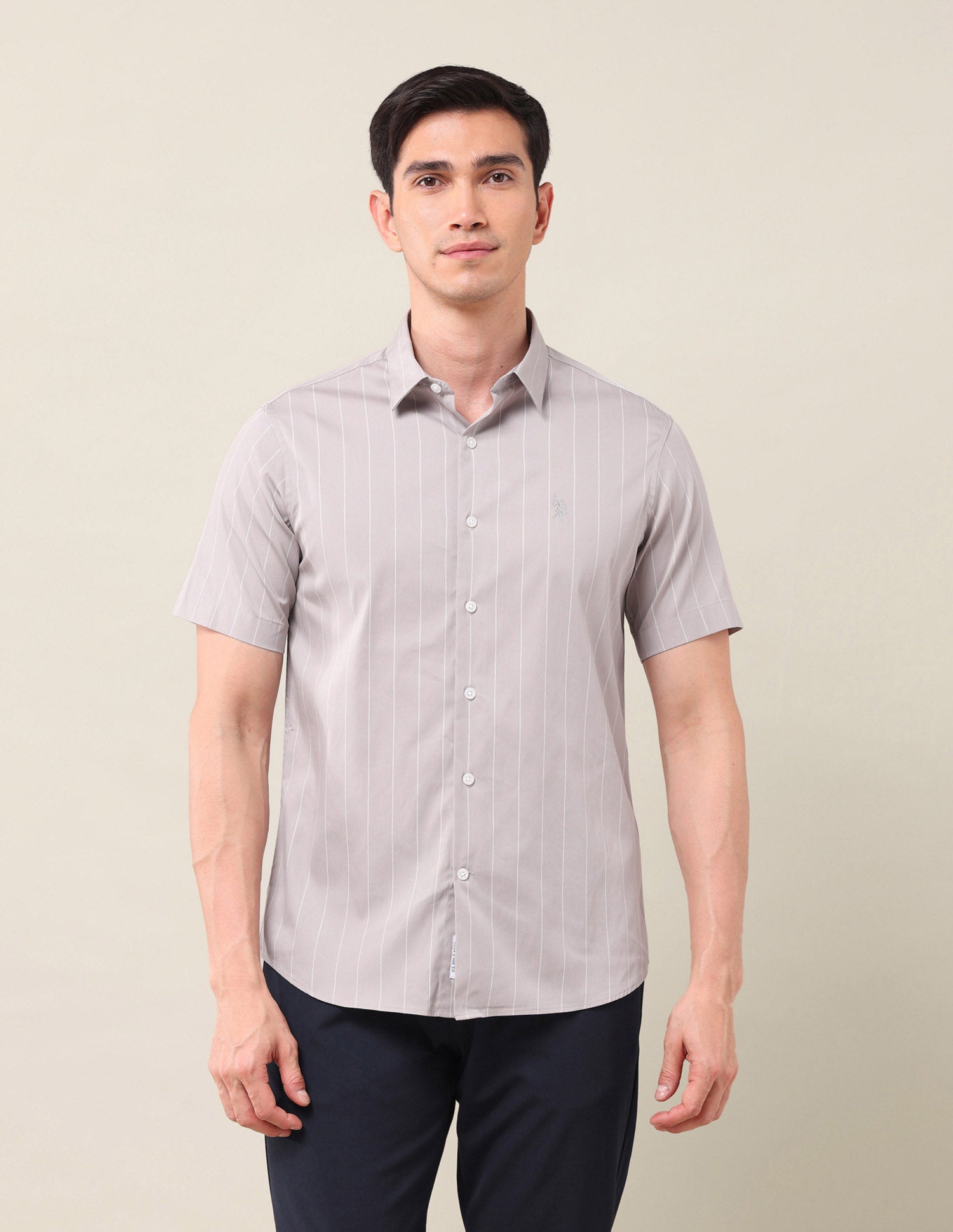 Vertical Striped Tailored Fit Shirt Light Khaki - U.S. Polo Assn. India | Large
