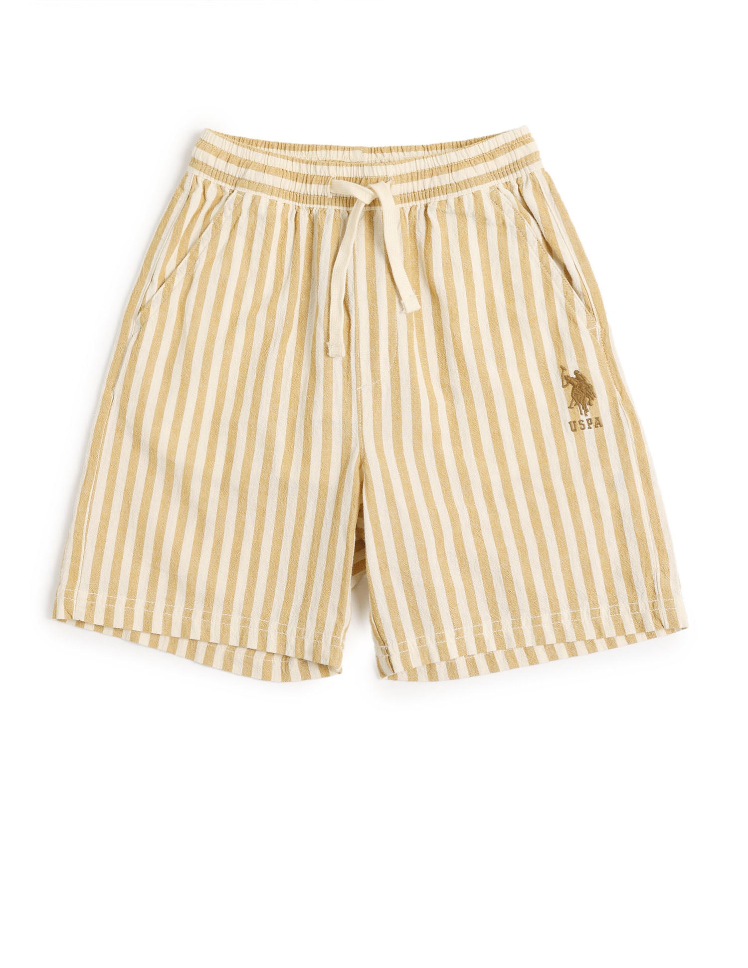 Boys Vertical Striped Regular Fit Shorts Mustard - U.S. POLO ASSN. | Large