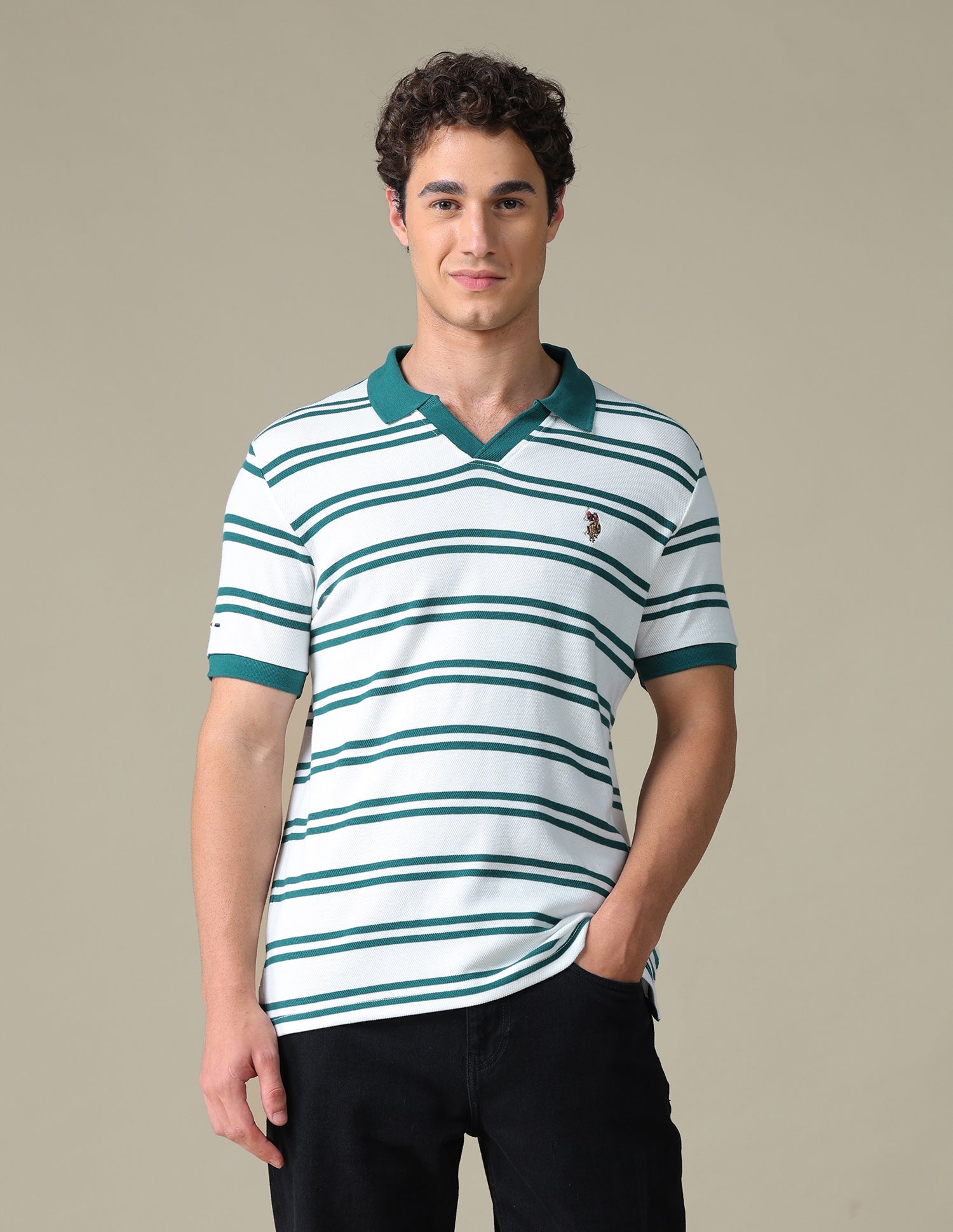 Horizontal Striped Regular Fit Polo Shirt Teal - U.S. Polo Assn. India | Large