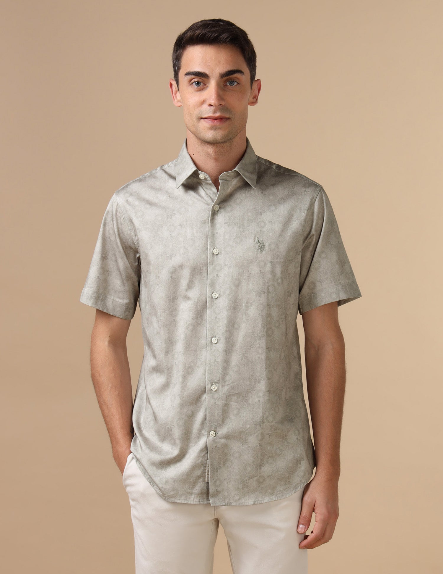 Tailored Fit Satin Shirt Light Grey - U.S. Polo Assn. India | Large