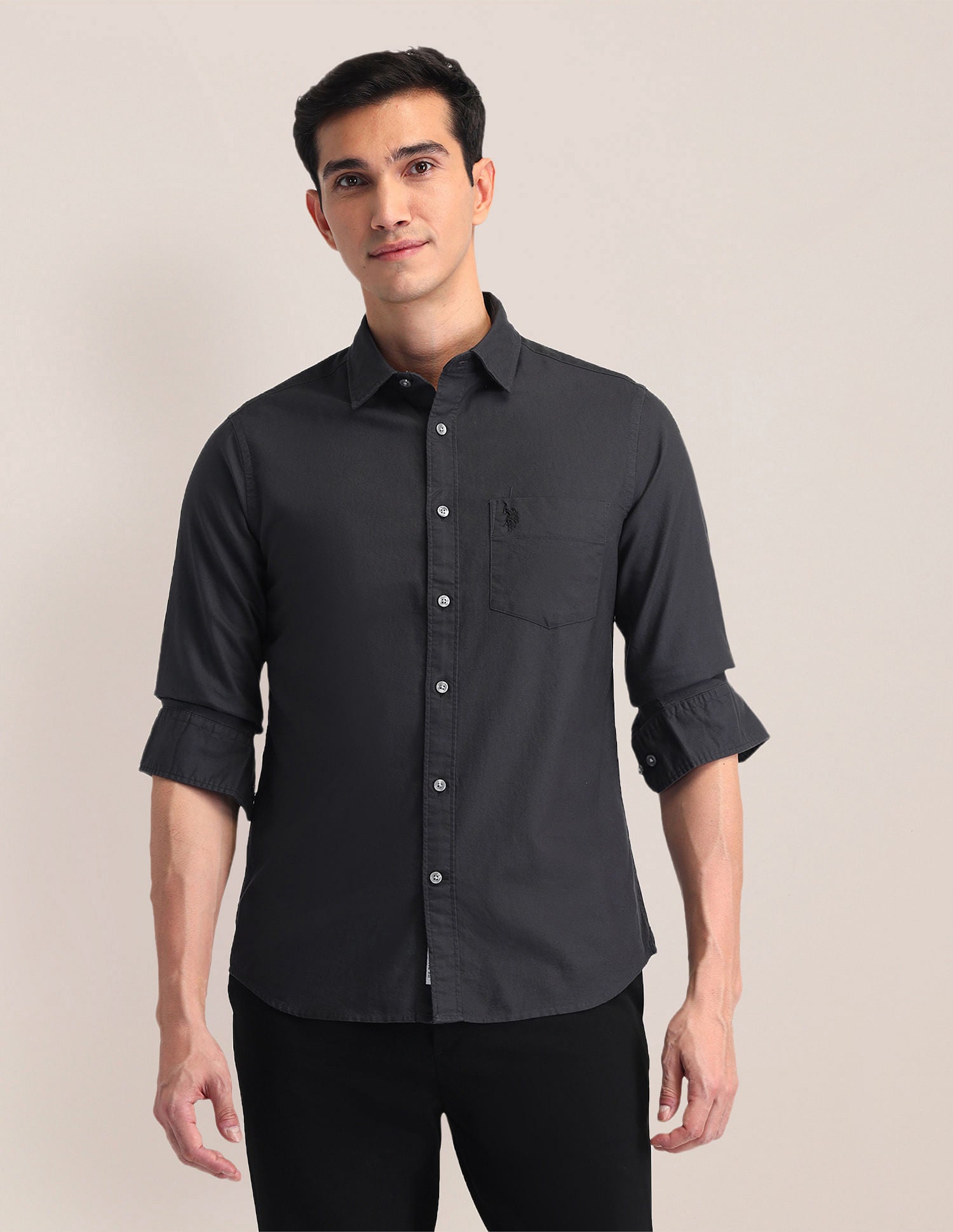 Tailored Fit Pure Cotton Shirt Charcoal - U.S. Polo Assn. India | Large
