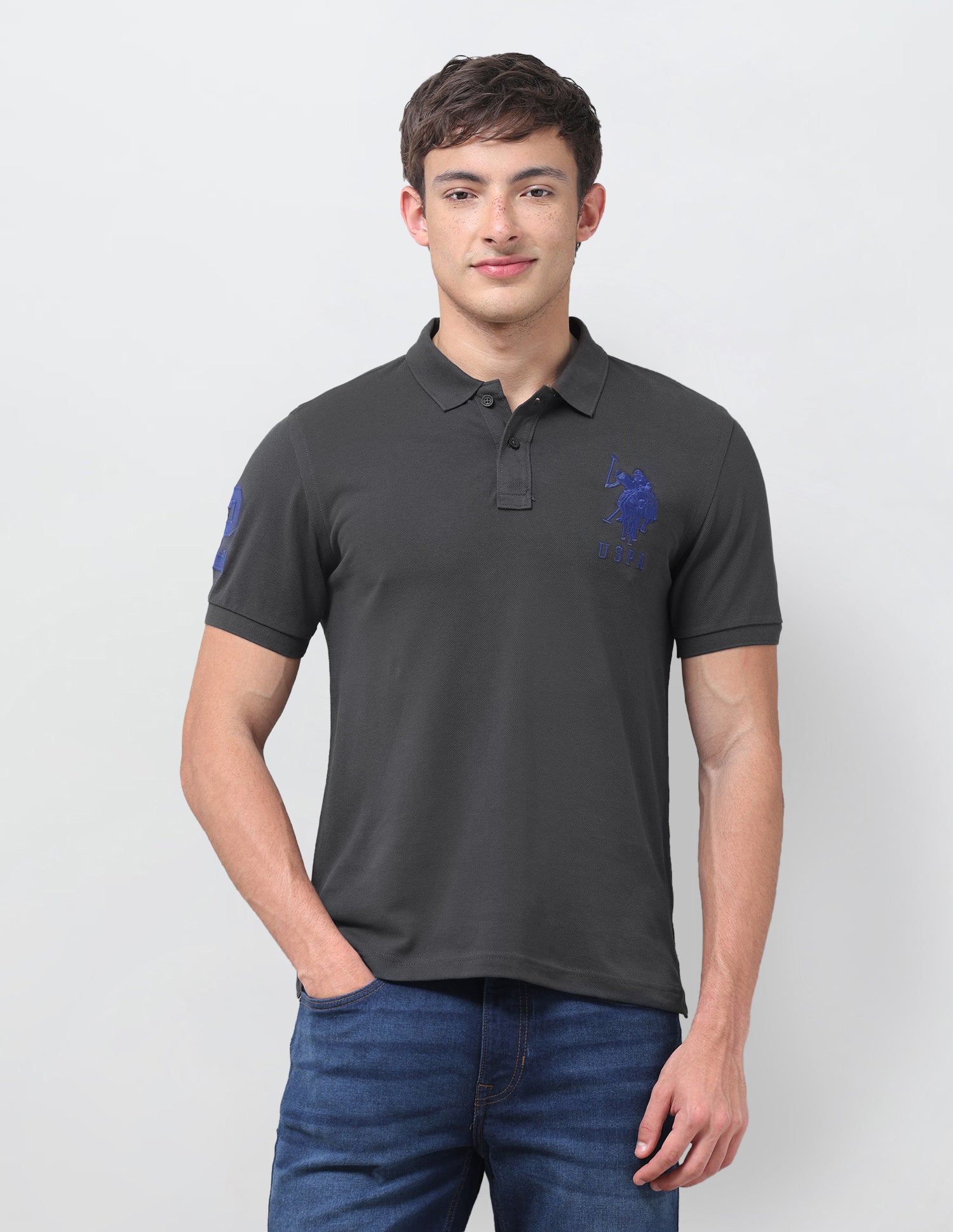Solid Slim Fit Polo Shirt Dark Grey - U.S. Polo Assn. India | Large