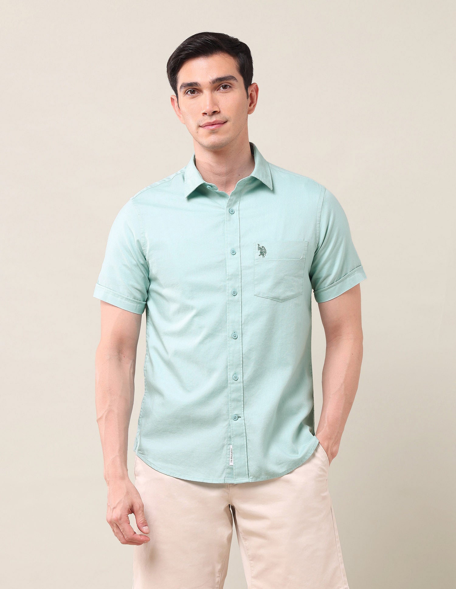 Solid Dobby Shirt Light Green - U.S. POLO ASSN. | Large