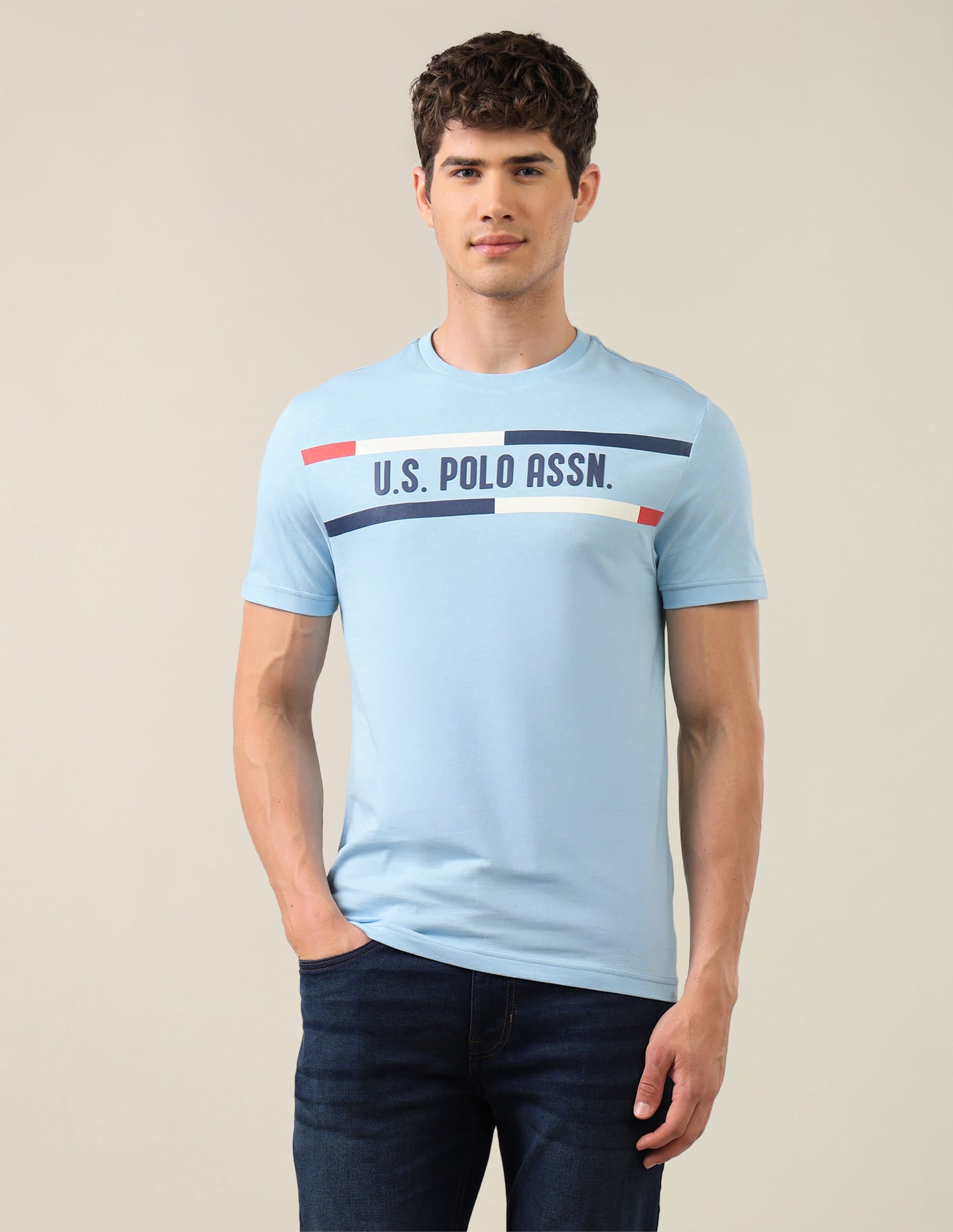 Brand Printed Regular Fit T-Shirt Blue - U.S. Polo Assn. India | Large