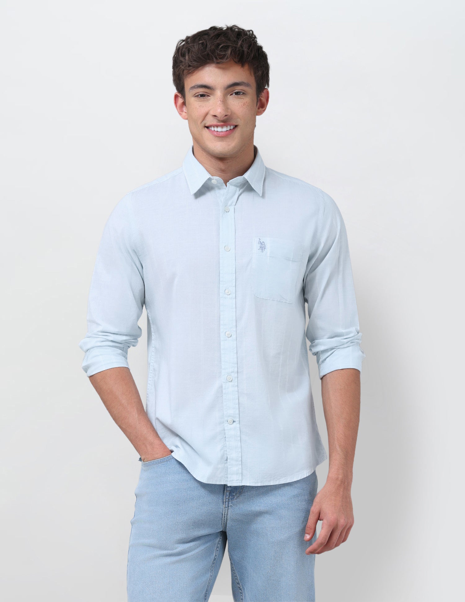 Vertical Striped Regular Fit Shirt Light Blue - U.S. Polo Assn. India | Large