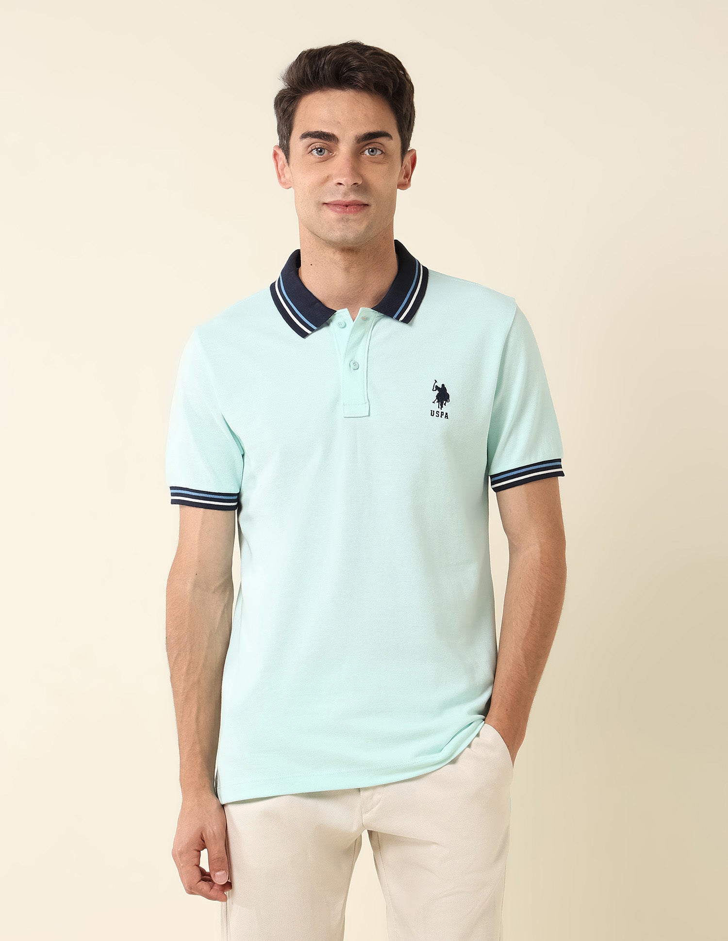 Pure Cotton Slim Fit Polo Shirt Light Green - U.S. Polo Assn. India | Large