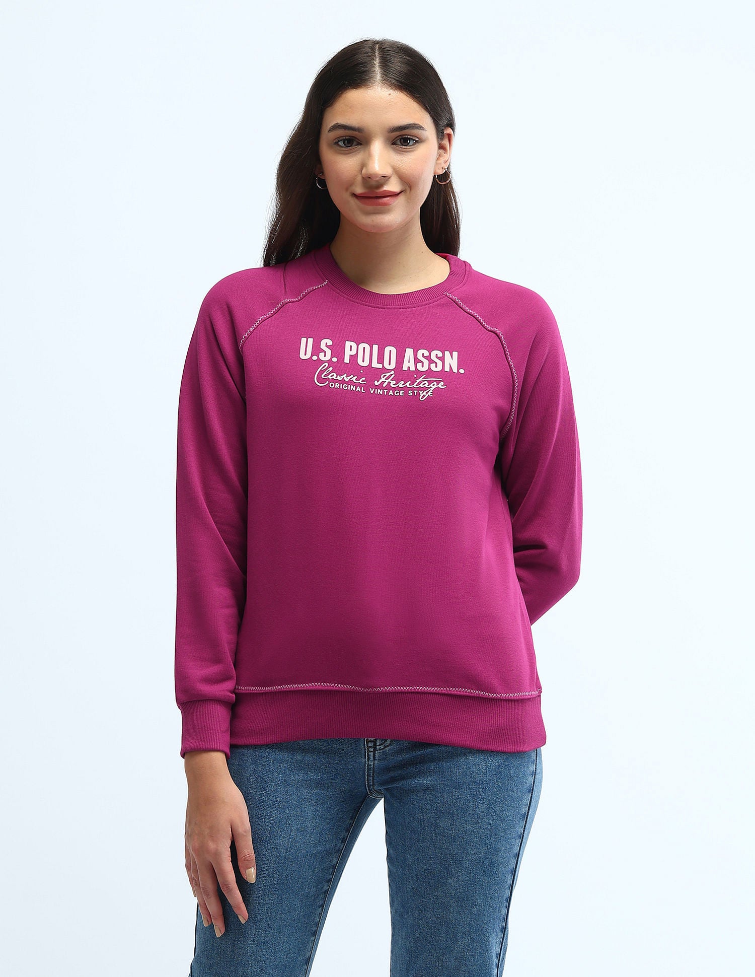 Hd Print Regular Fit Sweatshirt Fuchsia - U.S. POLO ASSN. | Large