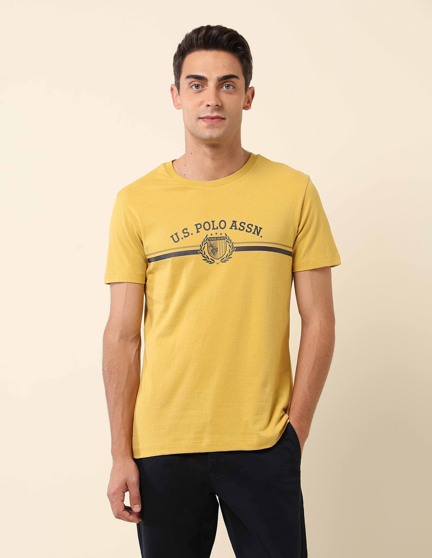 Slim Fit Brand Printed T-Shirt Mustard - U.S. Polo Assn. India | Large