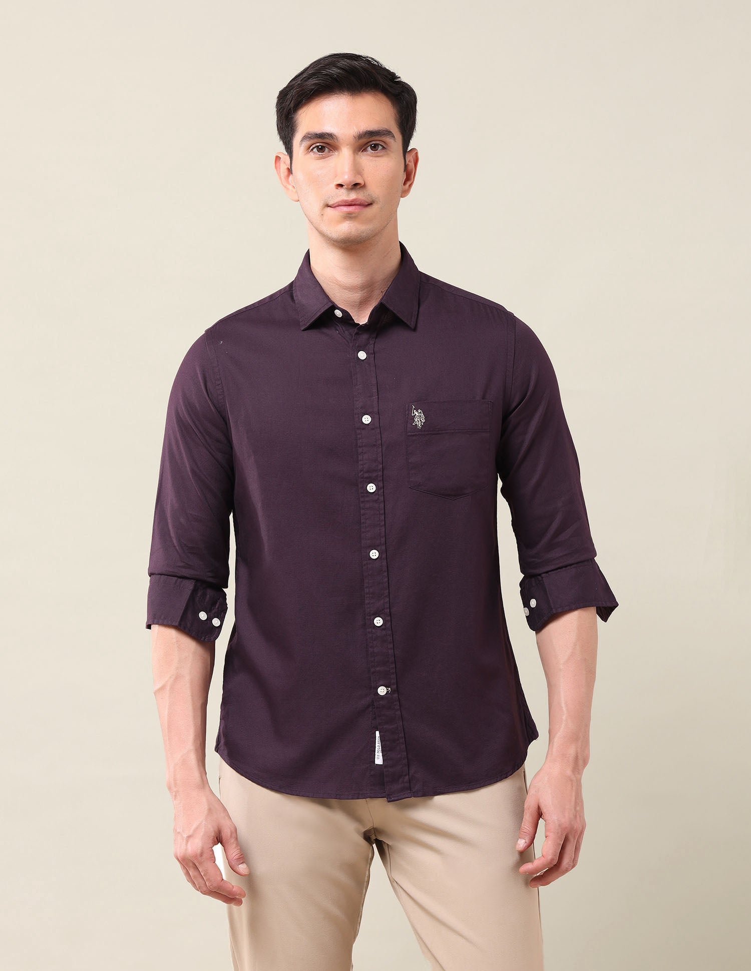 Tailored Fit Solid Shirt Dark Purple - U.S. Polo Assn. India | Large