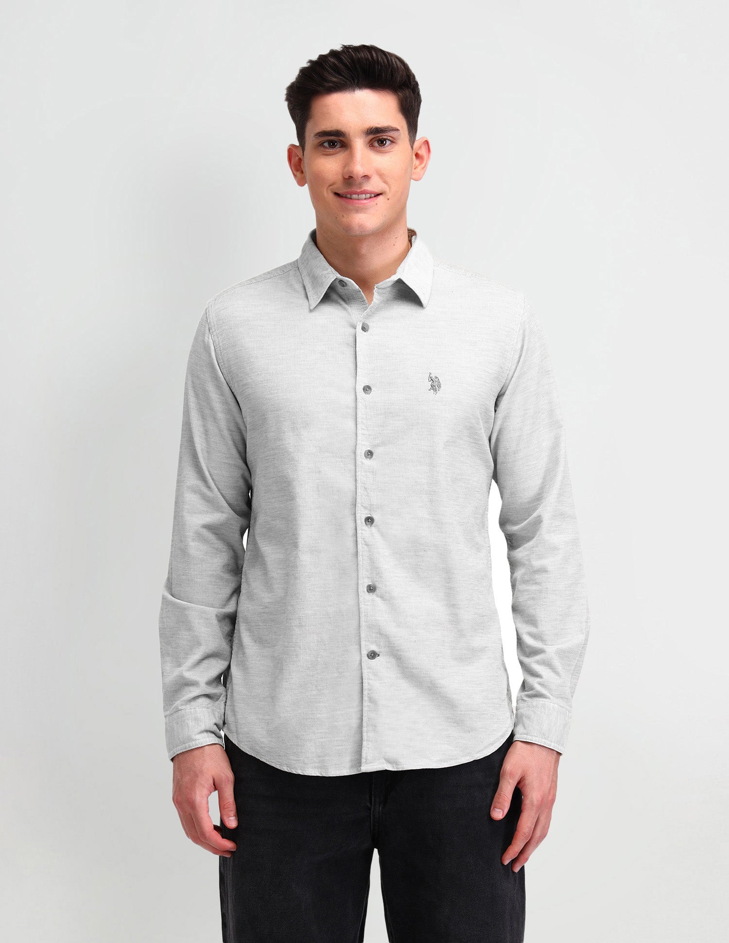 Textured Slim Fit Cotton Shirt Grey - U.S. Polo Assn. India | Large