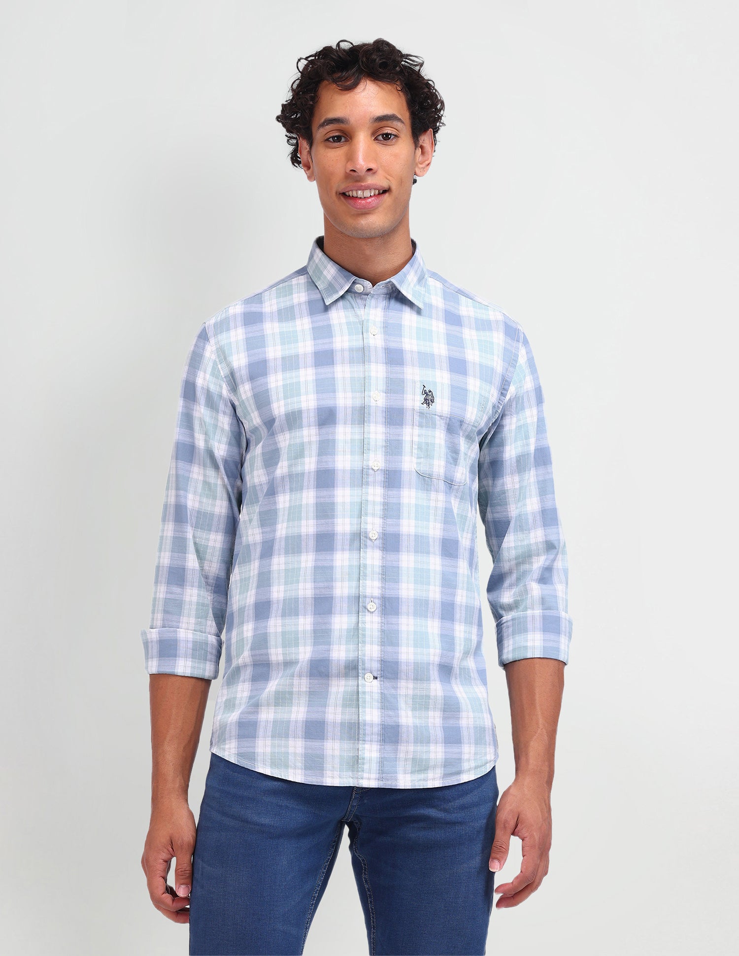 Dupplin Checked Poplin Shirt Light Green - U.S. Polo Assn. India | Large