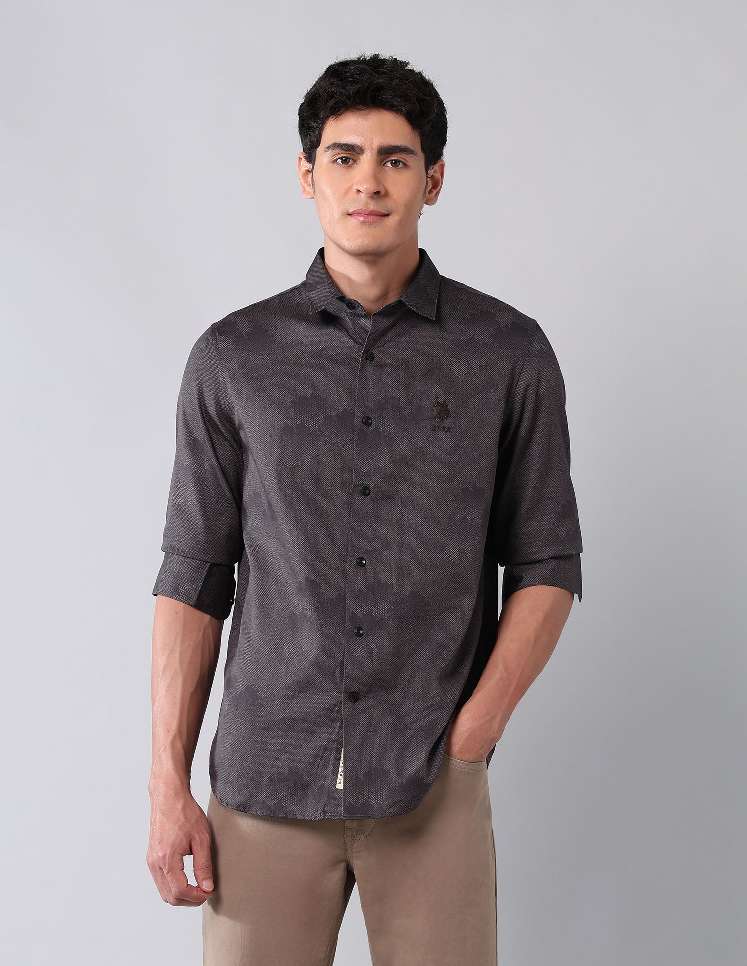 All-Over Printed Pure Cotton Shirt Wine - U.S. Polo Assn. India | Large