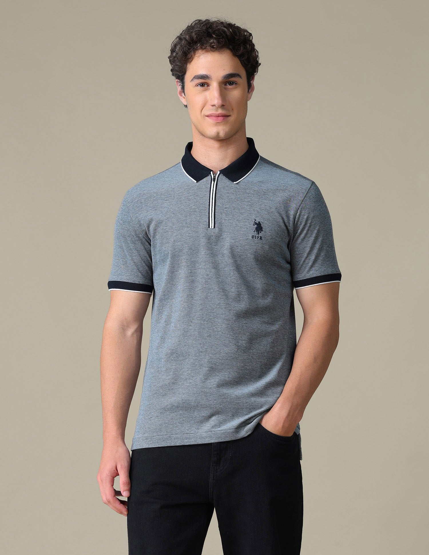Heathered Regular Fit Polo Shirt Navy - U.S. Polo Assn. India | Large