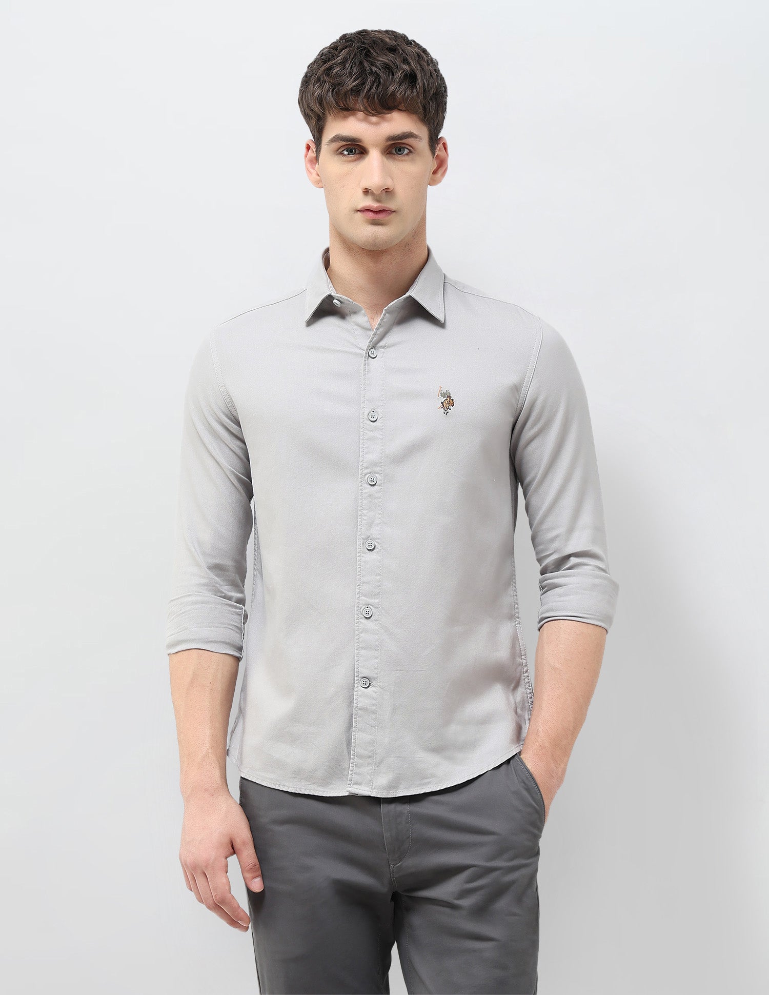Solid Slim Fit Monochrome Shirt Light Grey - U.S. POLO ASSN. | Large