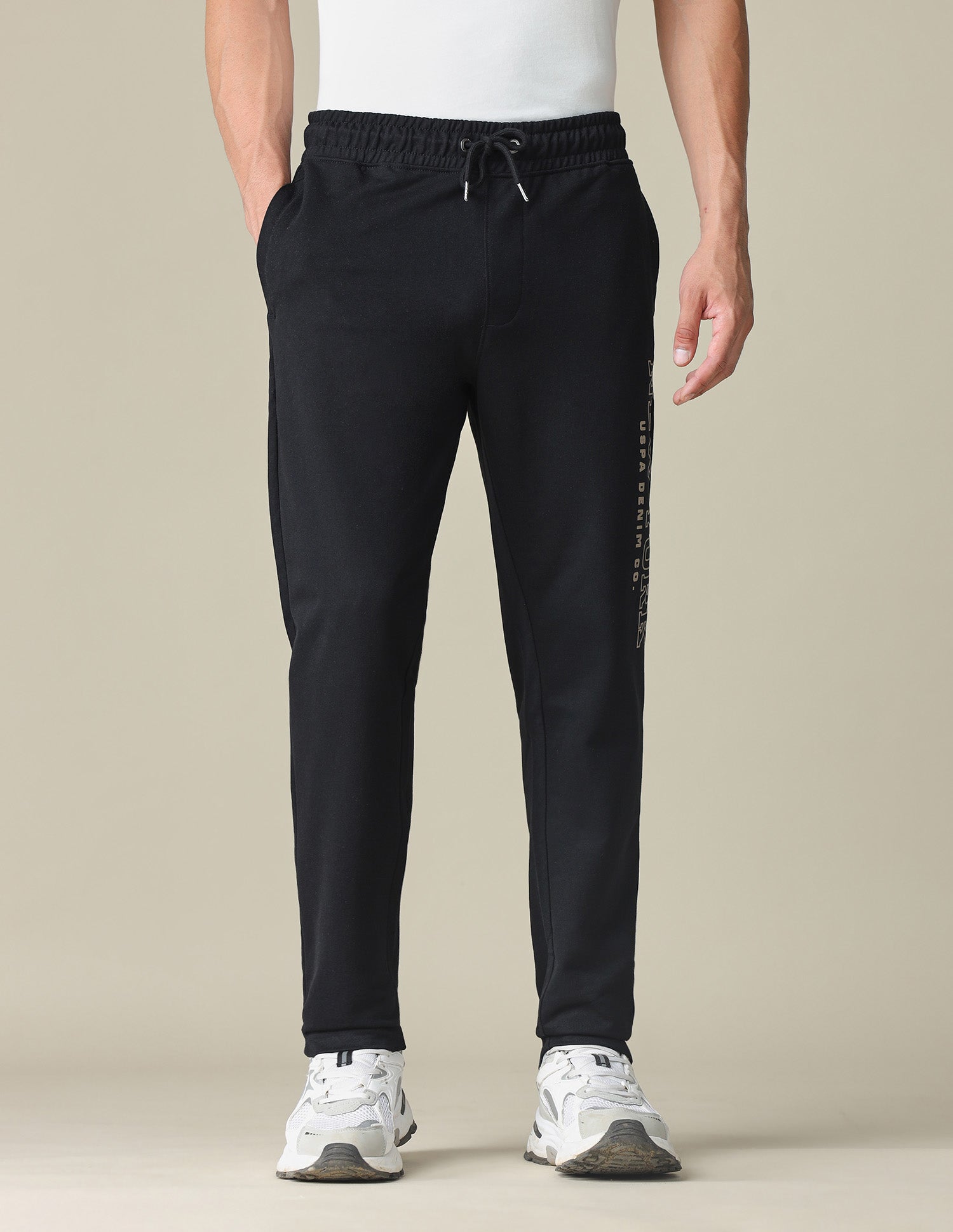 Brand Embossed Regular Fit Track Pants Black - U.S. POLO ASSN. | Large