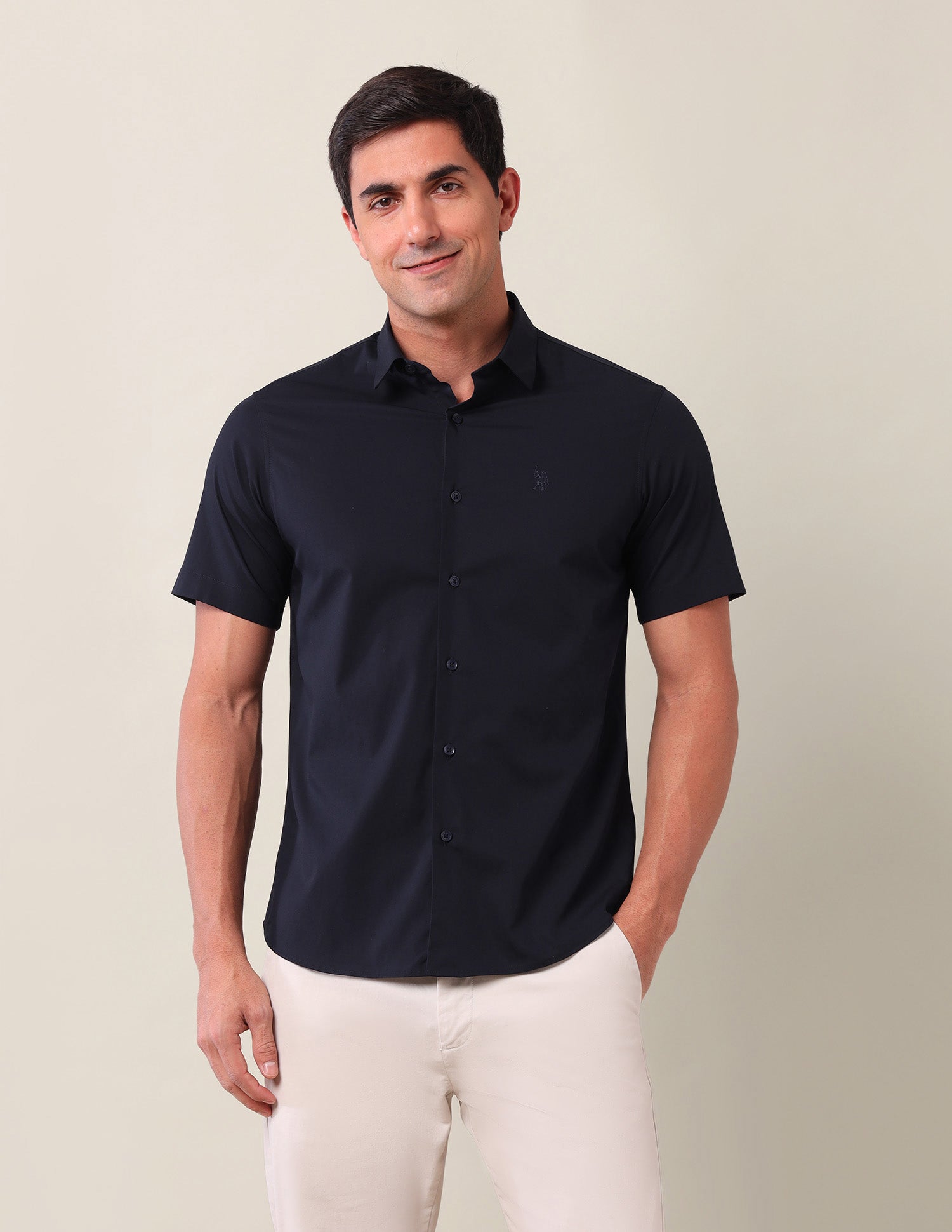 Solid Tailored Fit Shirt Navy - U.S. Polo Assn. India | Large
