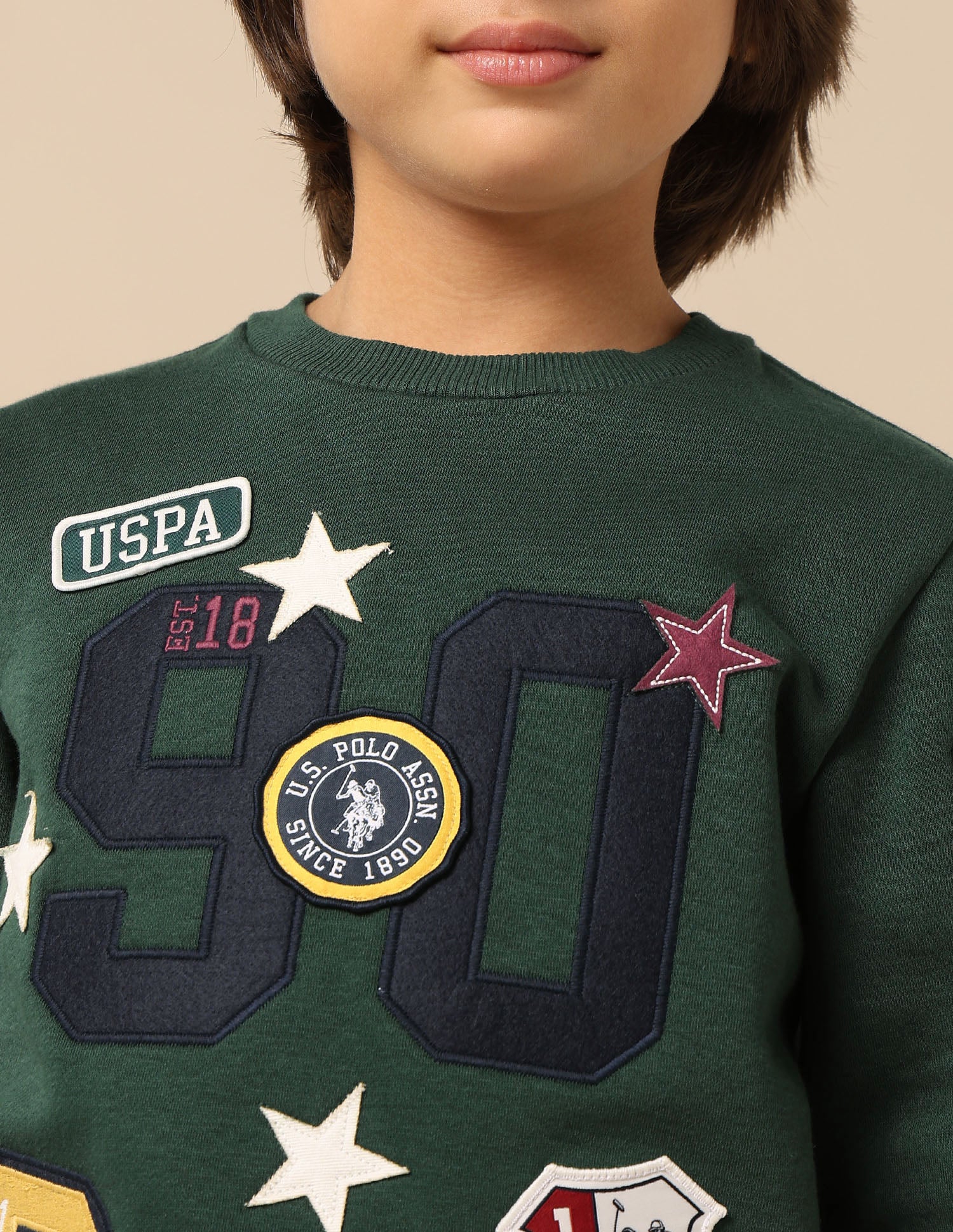 Boys Appliqued Regular Fit Sweatshirt Dark Green - U.S. POLO ASSN. | Large