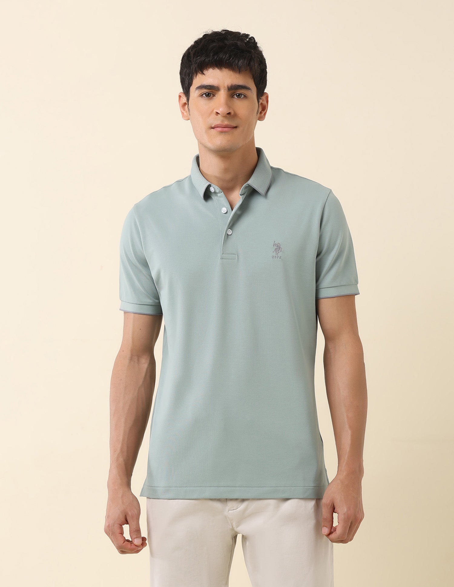 Solid Slim Fit Polo Shirt Light Green - U.S. Polo Assn. India | Large