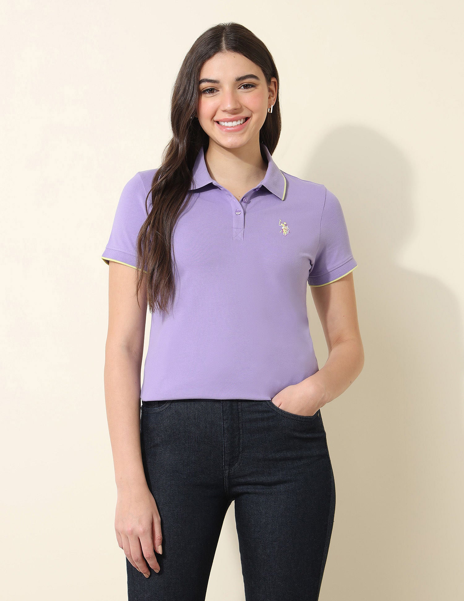 Regular Fit Tipped Polo Collar Lavender - U.S. Polo Assn. India | Large