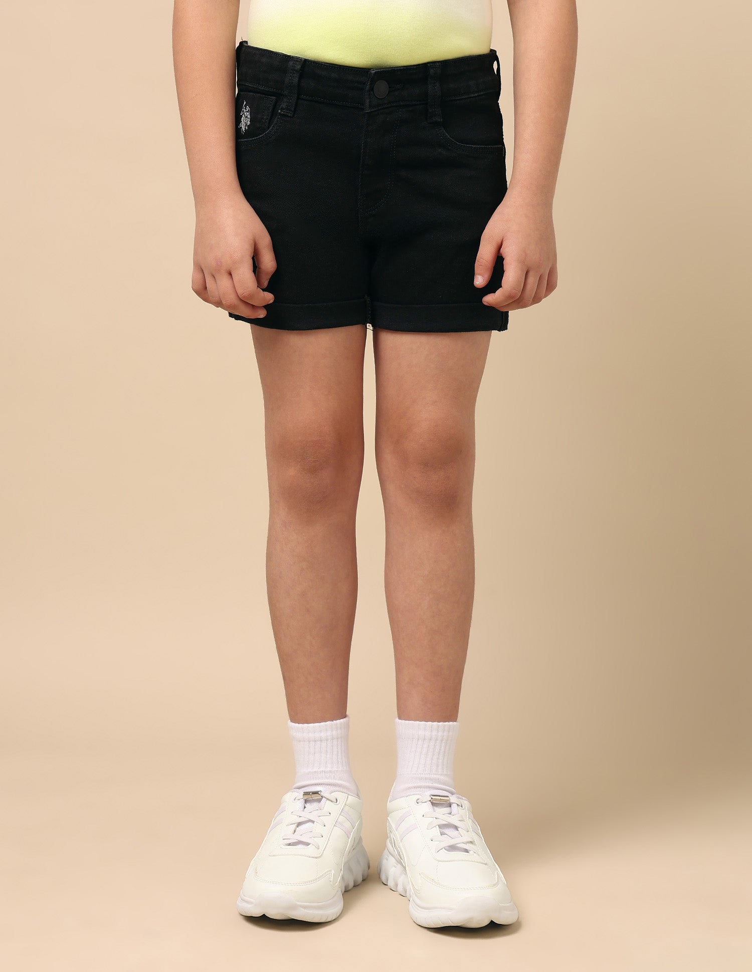 Girls Upturned Hem Denim Shorts Black - U.S. Polo Assn. India | Large