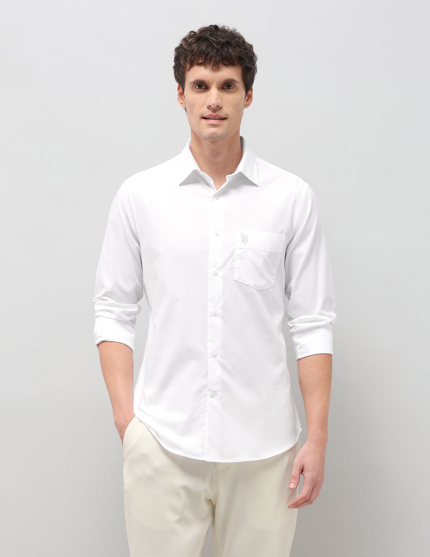 Self Design Vertical Striped Dobby Shirt White - U.S. Polo Assn. India | Large