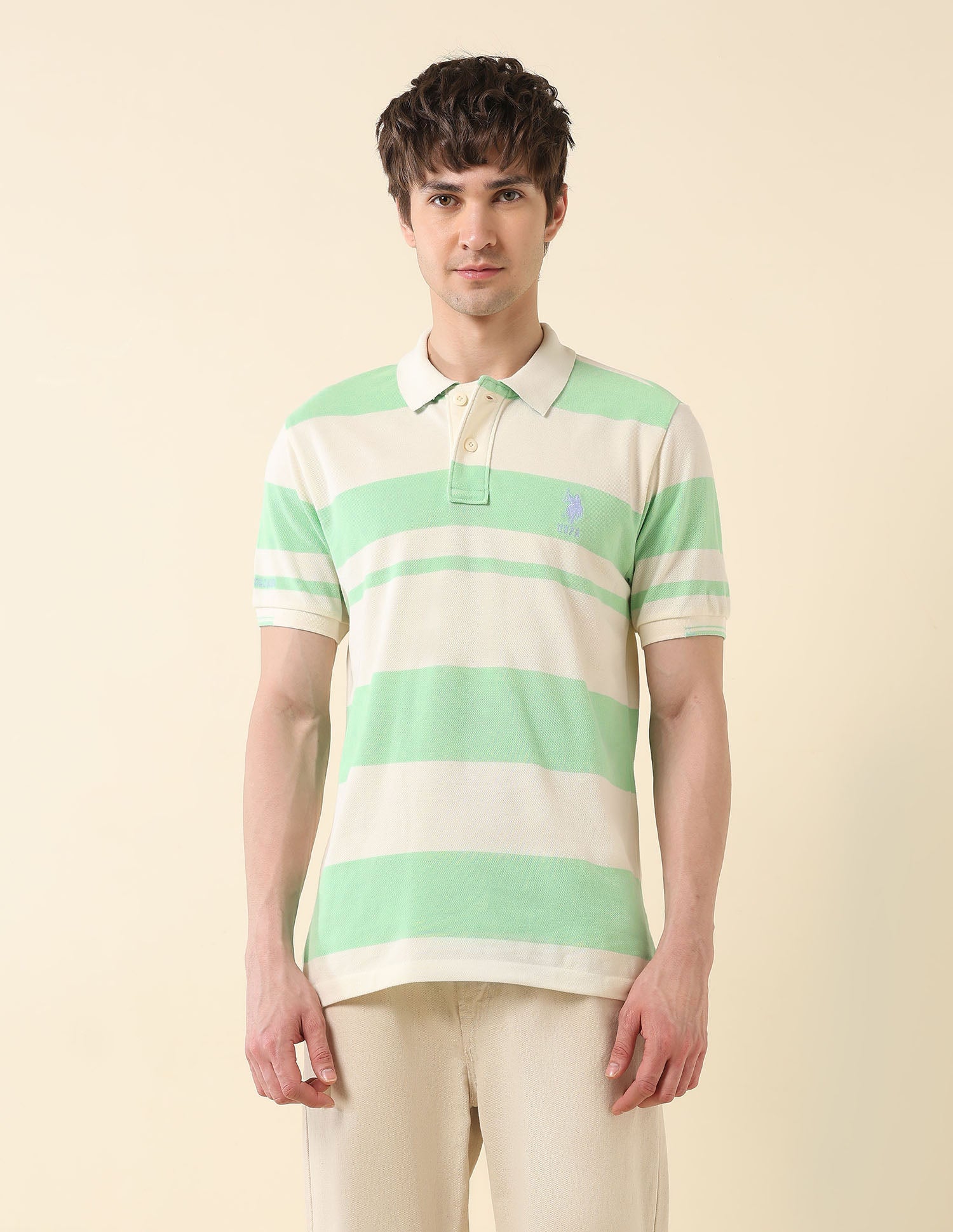 Slim Fit Summer Splash Polo Shirt Light Green - U.S. Polo Assn. India | Large