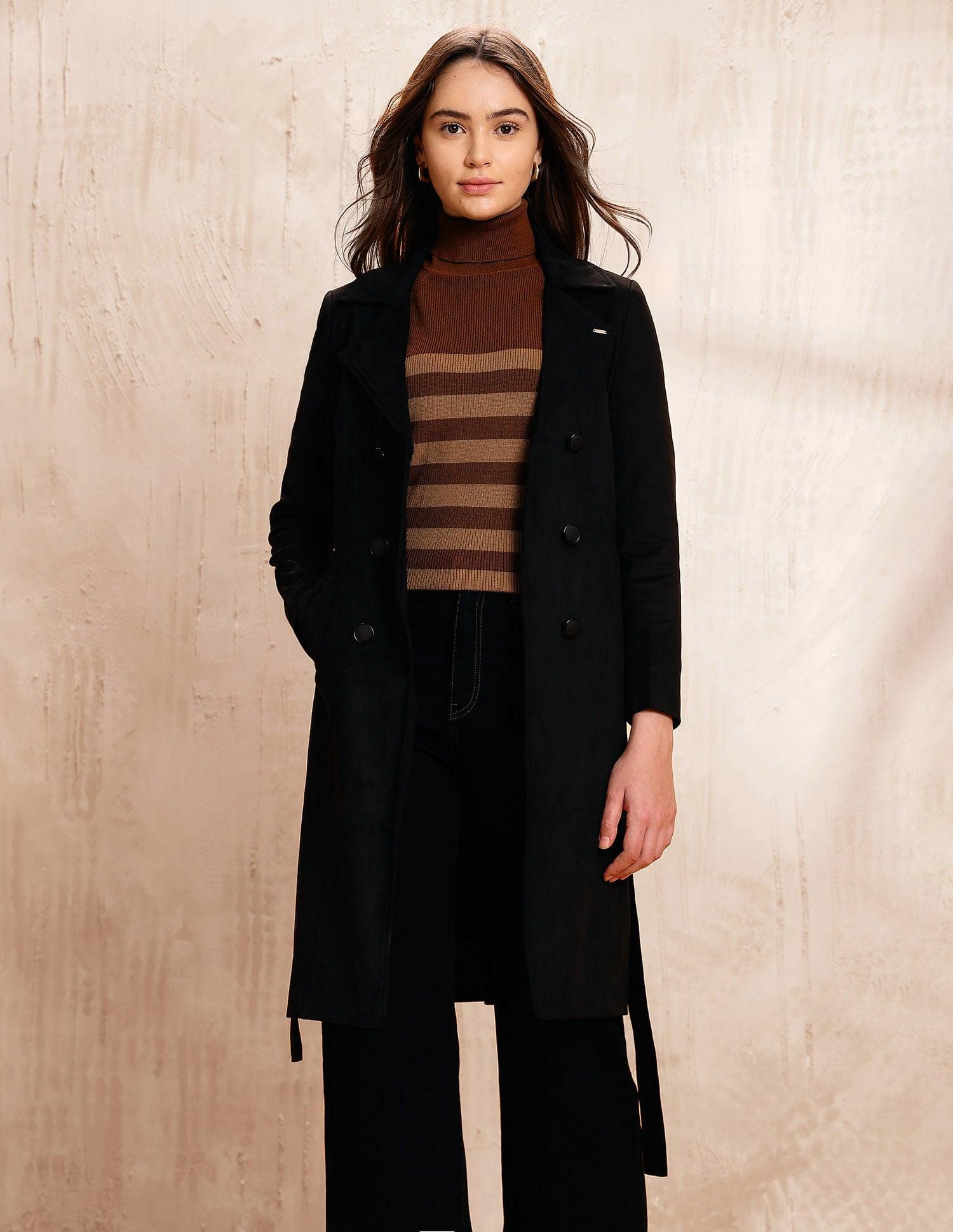 Double Breasted Notch Lapel Coat Black - U.S. POLO ASSN. | Large