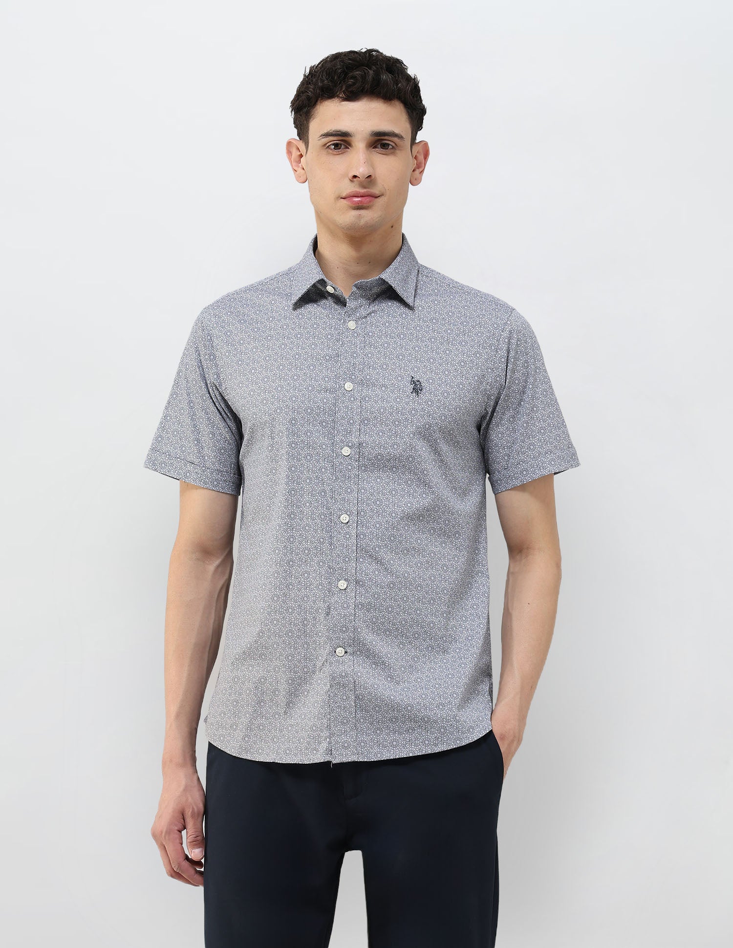 Geometric Printed Tailored Fit Shirt Navy - U.S. POLO ASSN. | Large