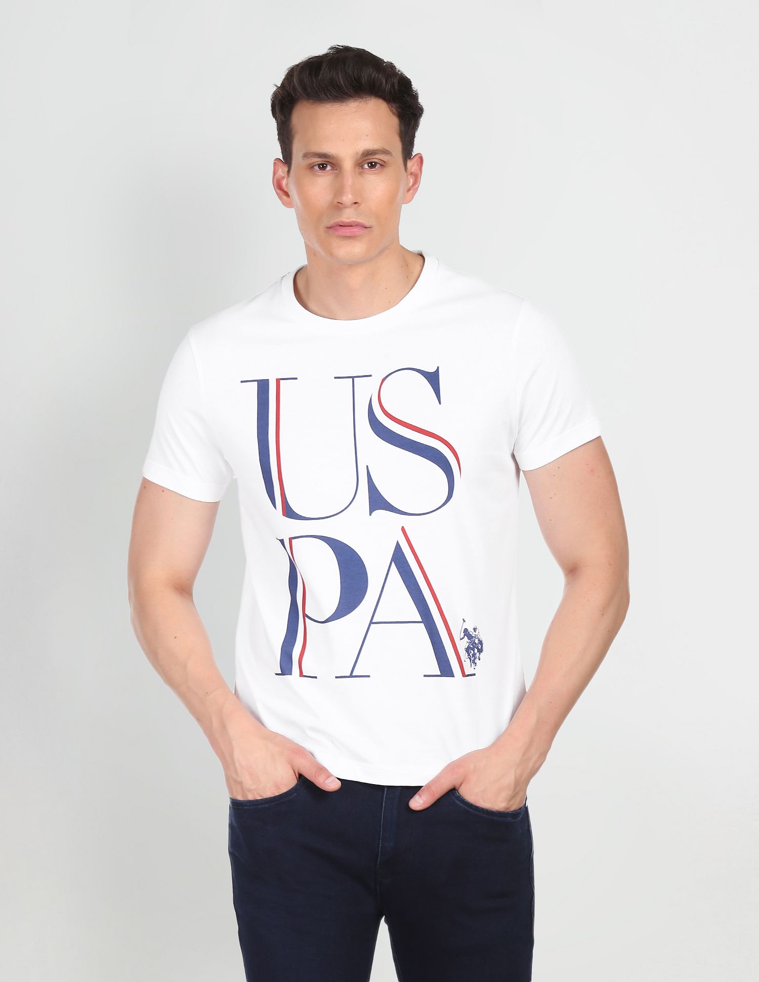 Crew Neck Brand Print T-Shirt White - U.S. POLO ASSN. | Large