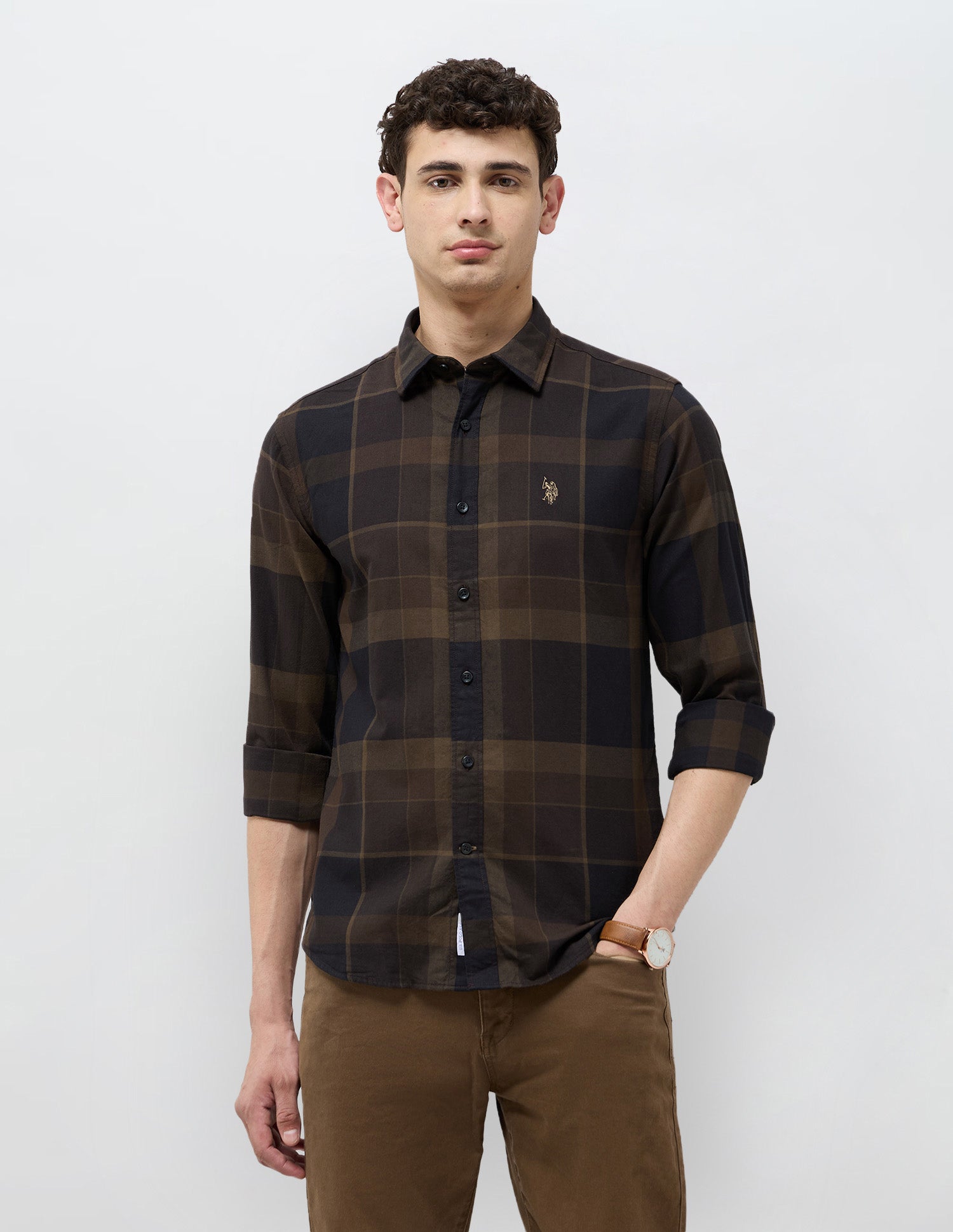 Tartan Checked Tailored Fit Shirt Choco - U.S. POLO ASSN. | Large