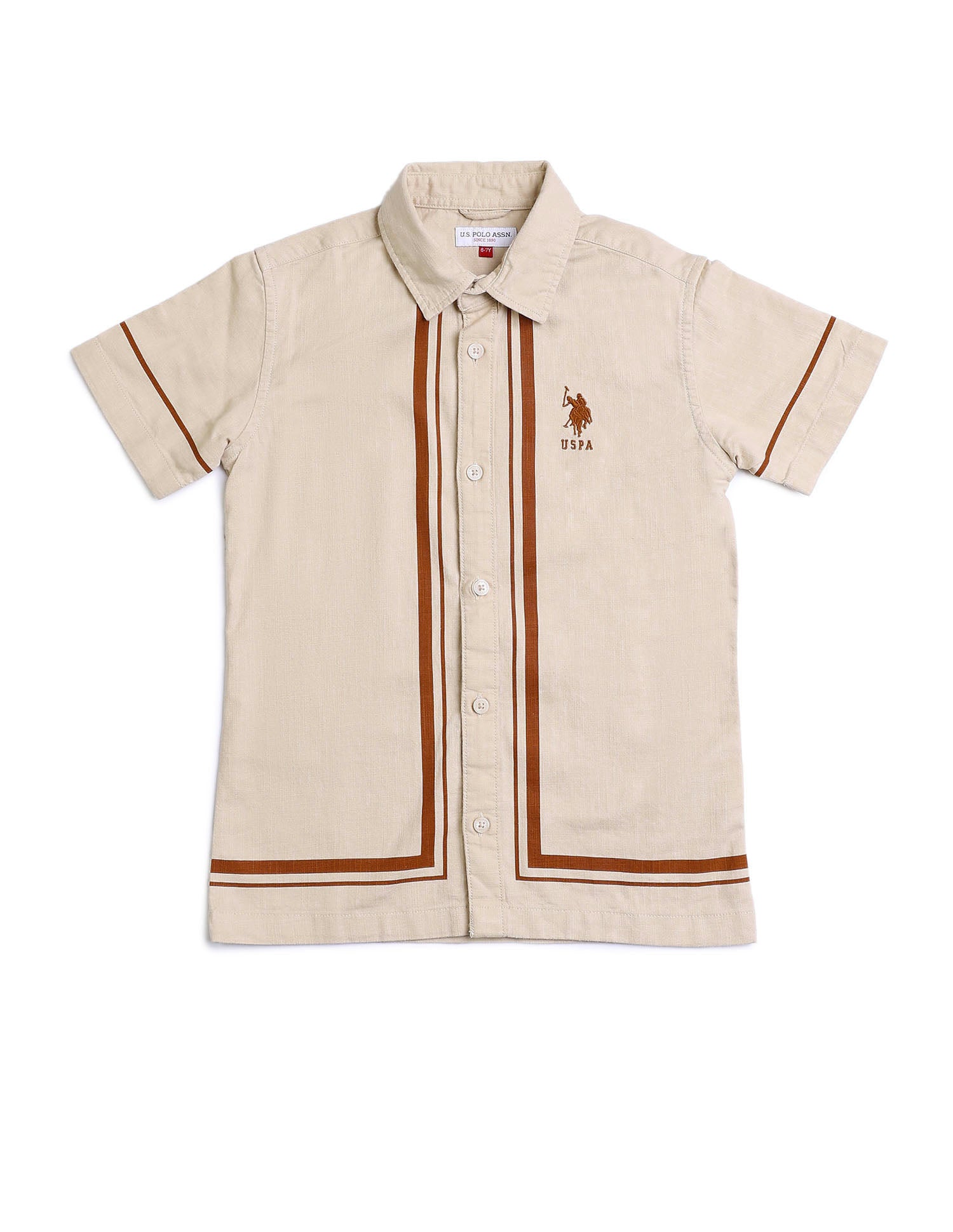 Boys Solid Boxy Fit Shirt Beige - U.S. POLO ASSN. | Large