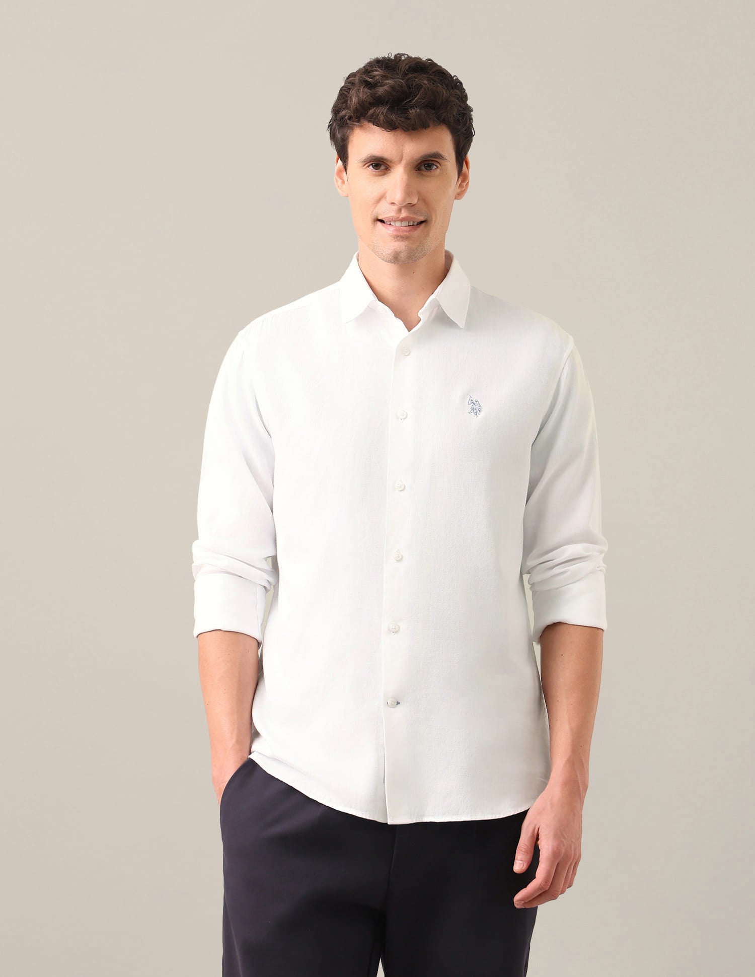 Dobby Tailored Fit Shirt White - U.S. Polo Assn. India | Large