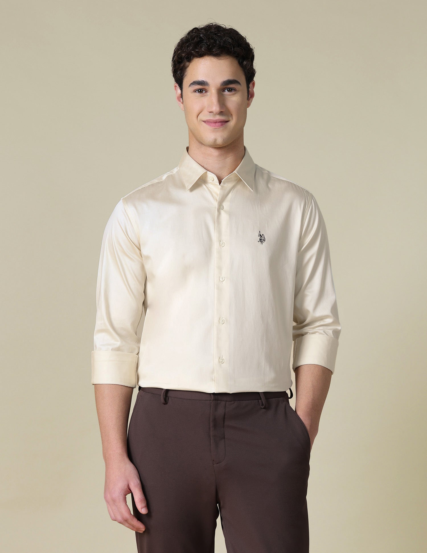 Solid Satin Shirt Off White - U.S. Polo Assn. India | Large