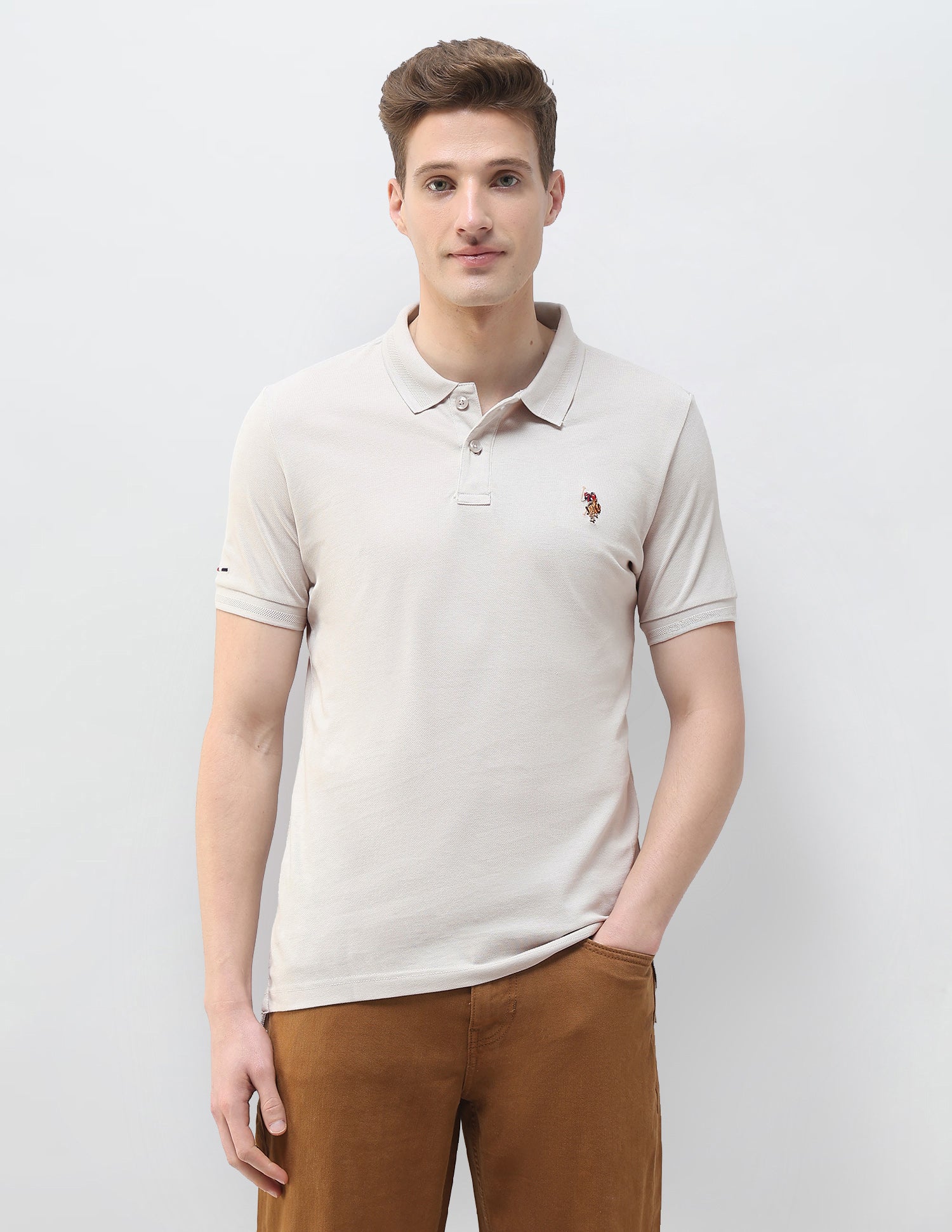 Solid Summer House Slim Fit Polo Shirt Light Grey - U.S. Polo Assn. India | Large