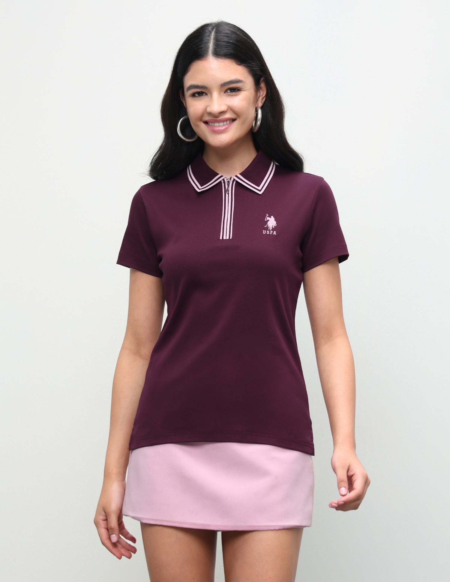 Solid Regular Fit Zip Polo Shirt Wine - U.S. Polo Assn. India | Large