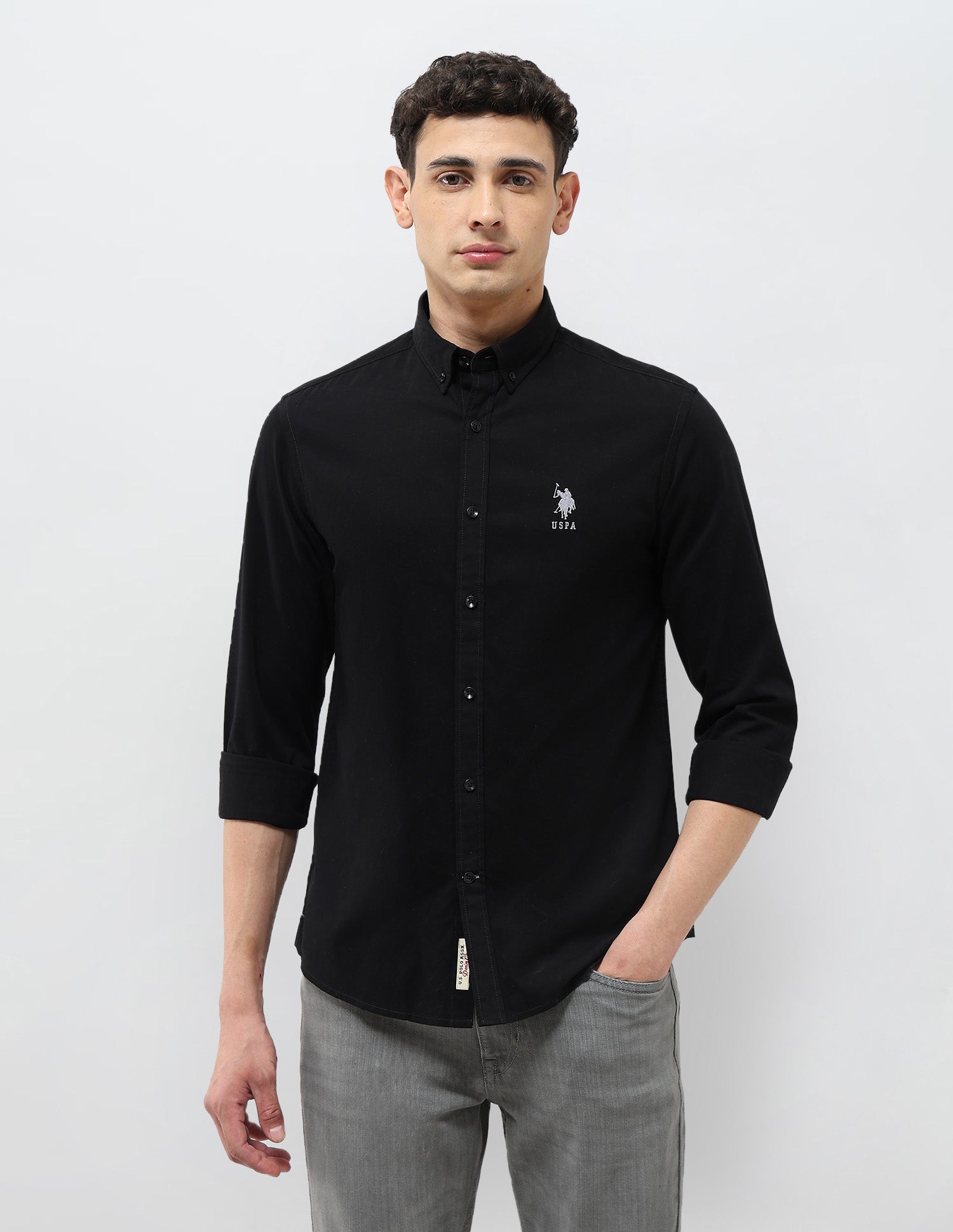 Regular Fit Solid Shirt Black - U.S. Polo Assn. India | Large