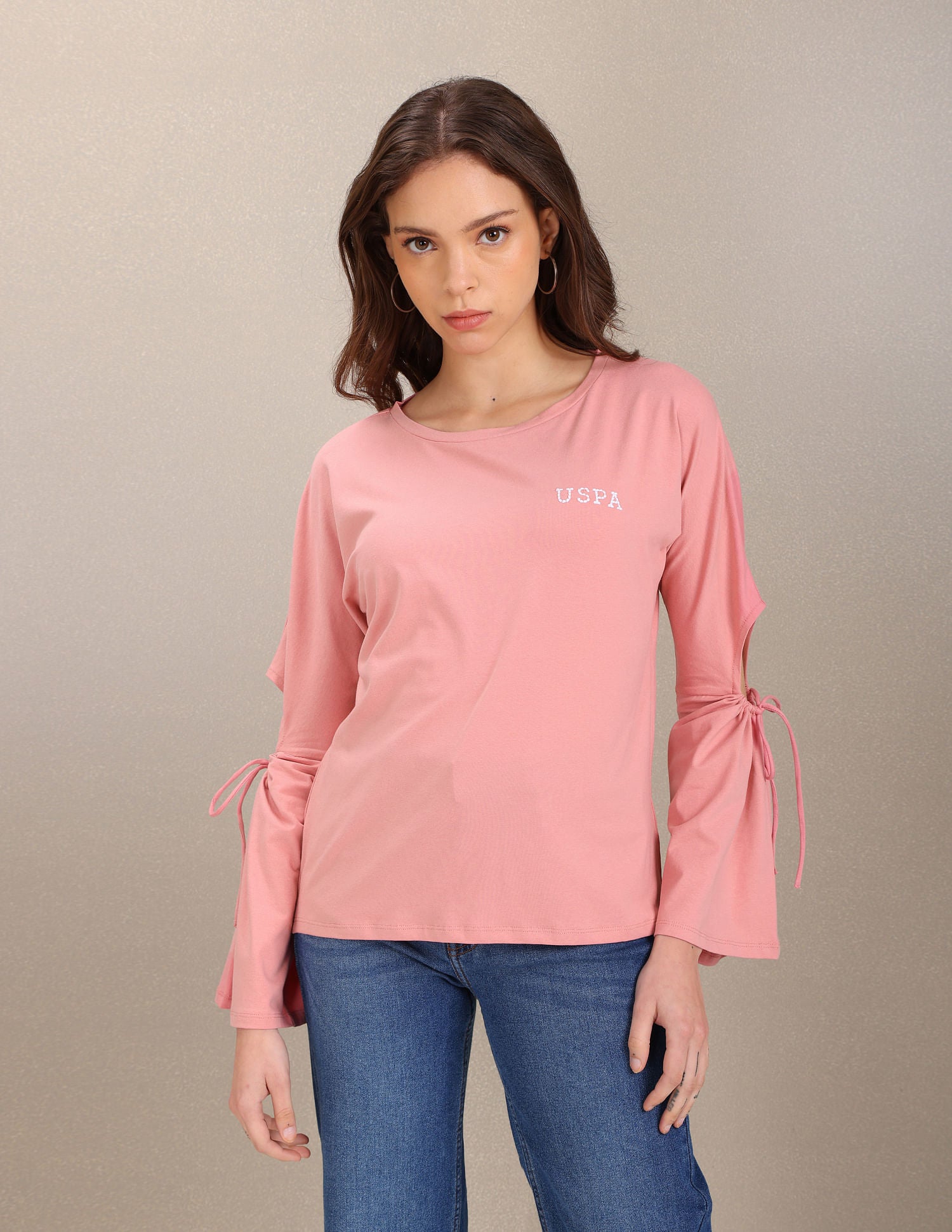 Round Neck Long Sleeve Solid Top Pink - U.S. Polo Assn. India | Large
