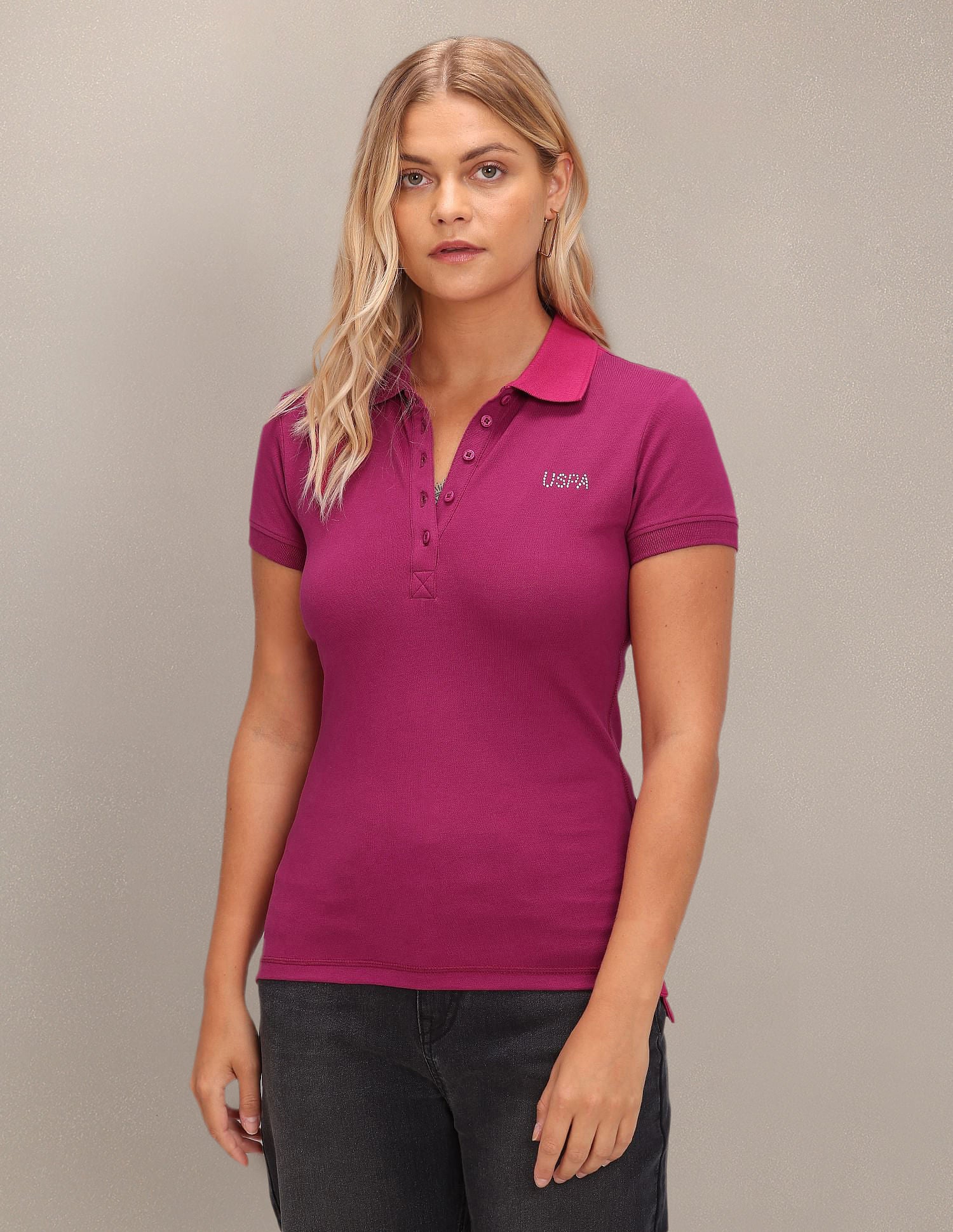 Ribbed Collar Solid Polo Shirt