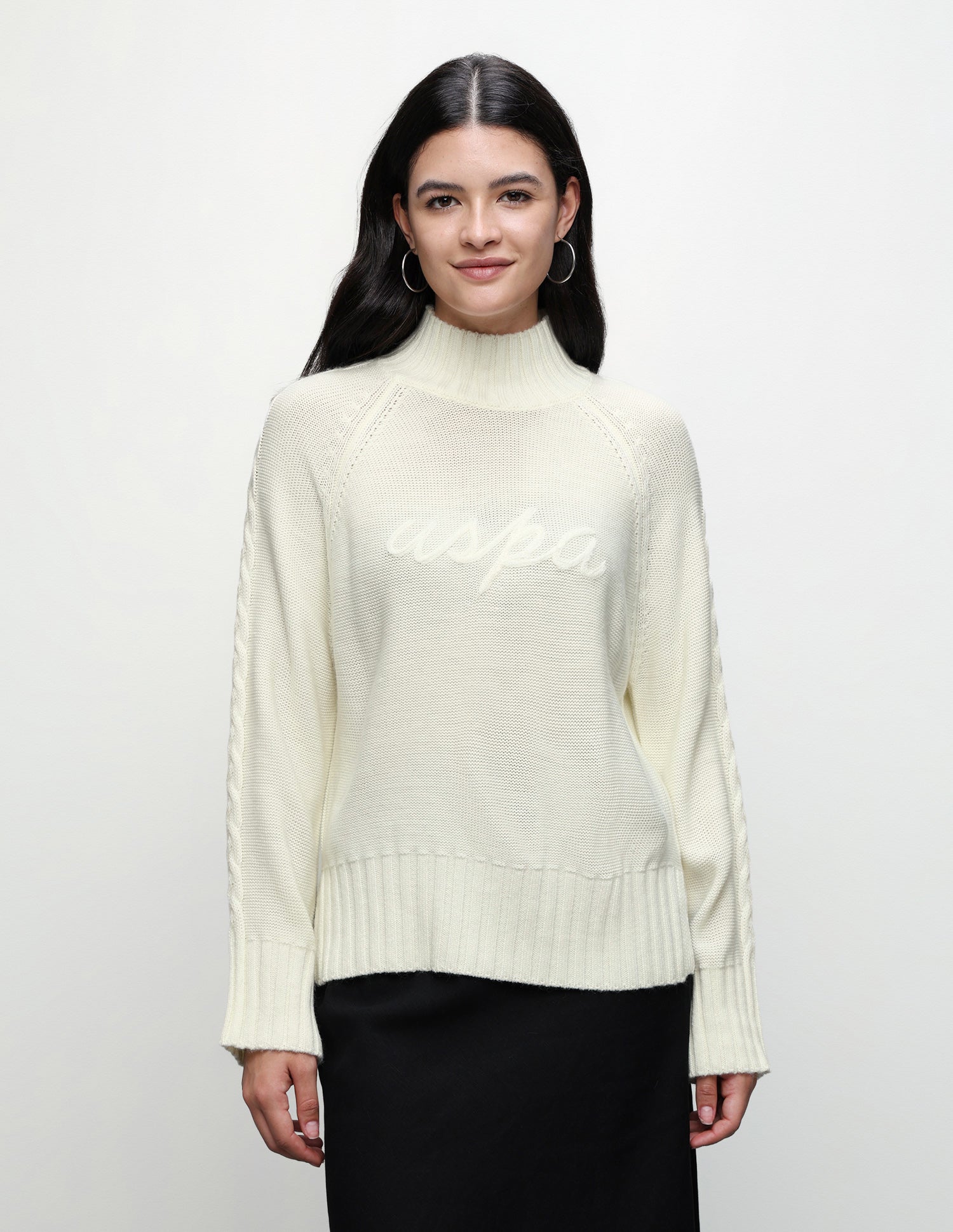 Brand Applique Cable Knit Sweater Off-White - U.S. Polo Assn. India | Large