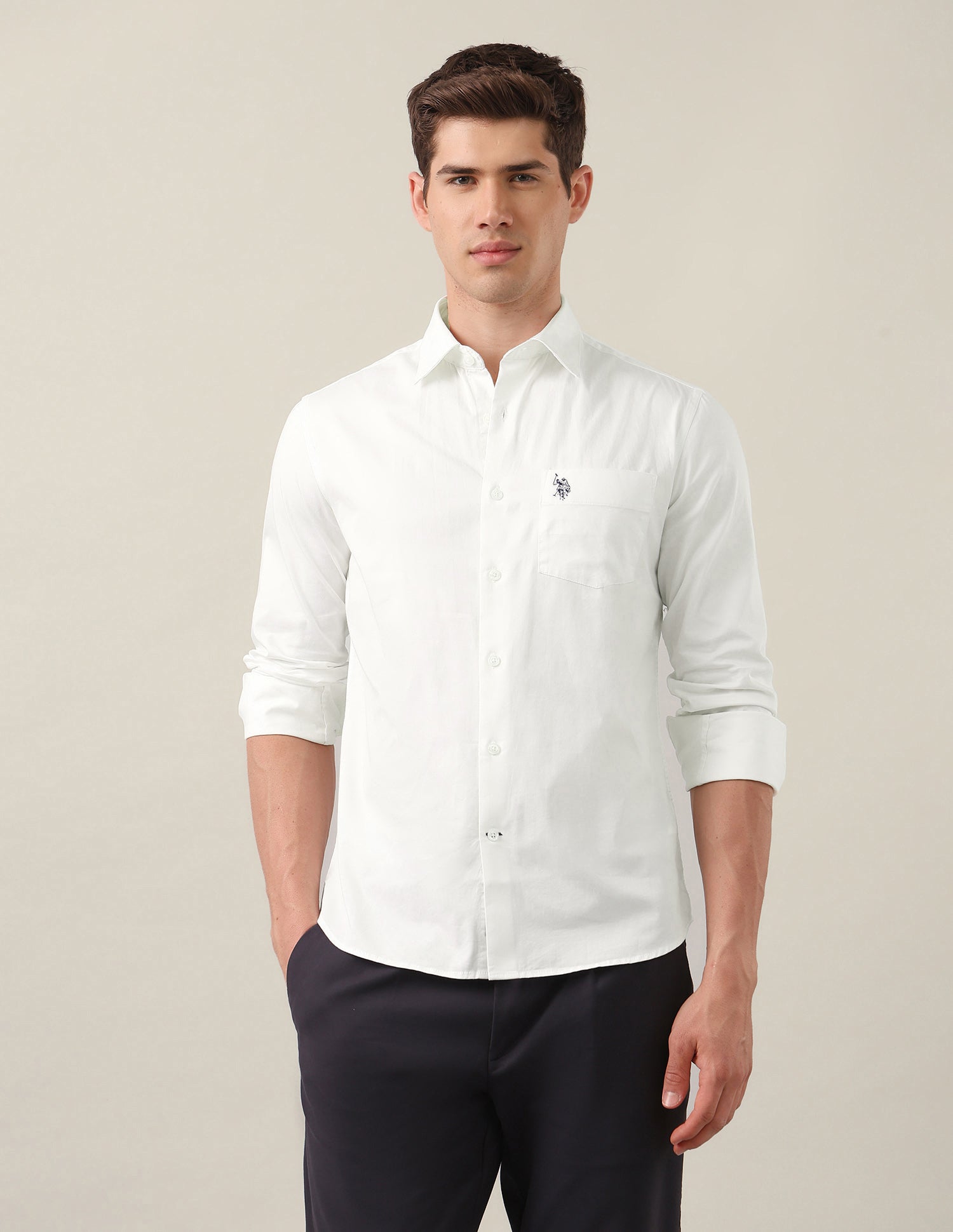 Twill Tailored Fit Shirt White - U.S. Polo Assn. India | Large