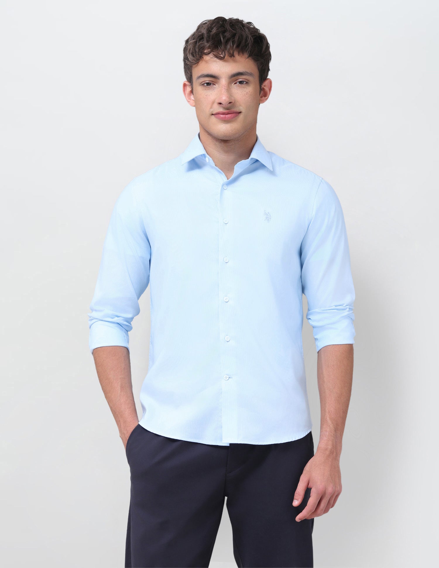 Solid Dobby Shirt Light Blue - U.S. Polo Assn. India | Large
