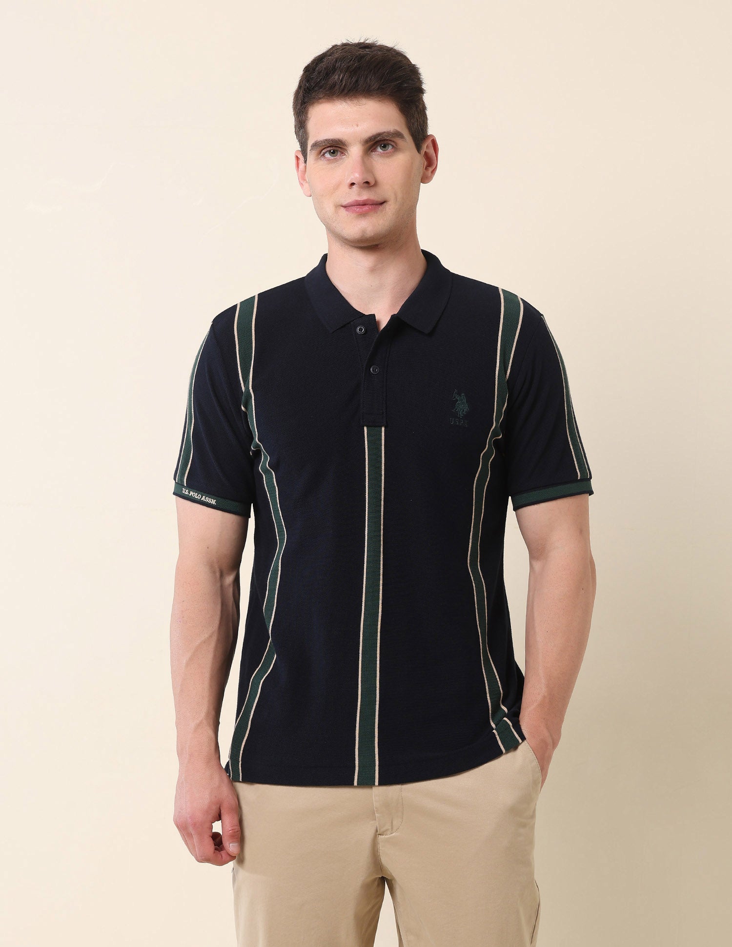 Vertical Striped Gold Cup Polo Shirt Navy - U.S. Polo Assn. India | Large