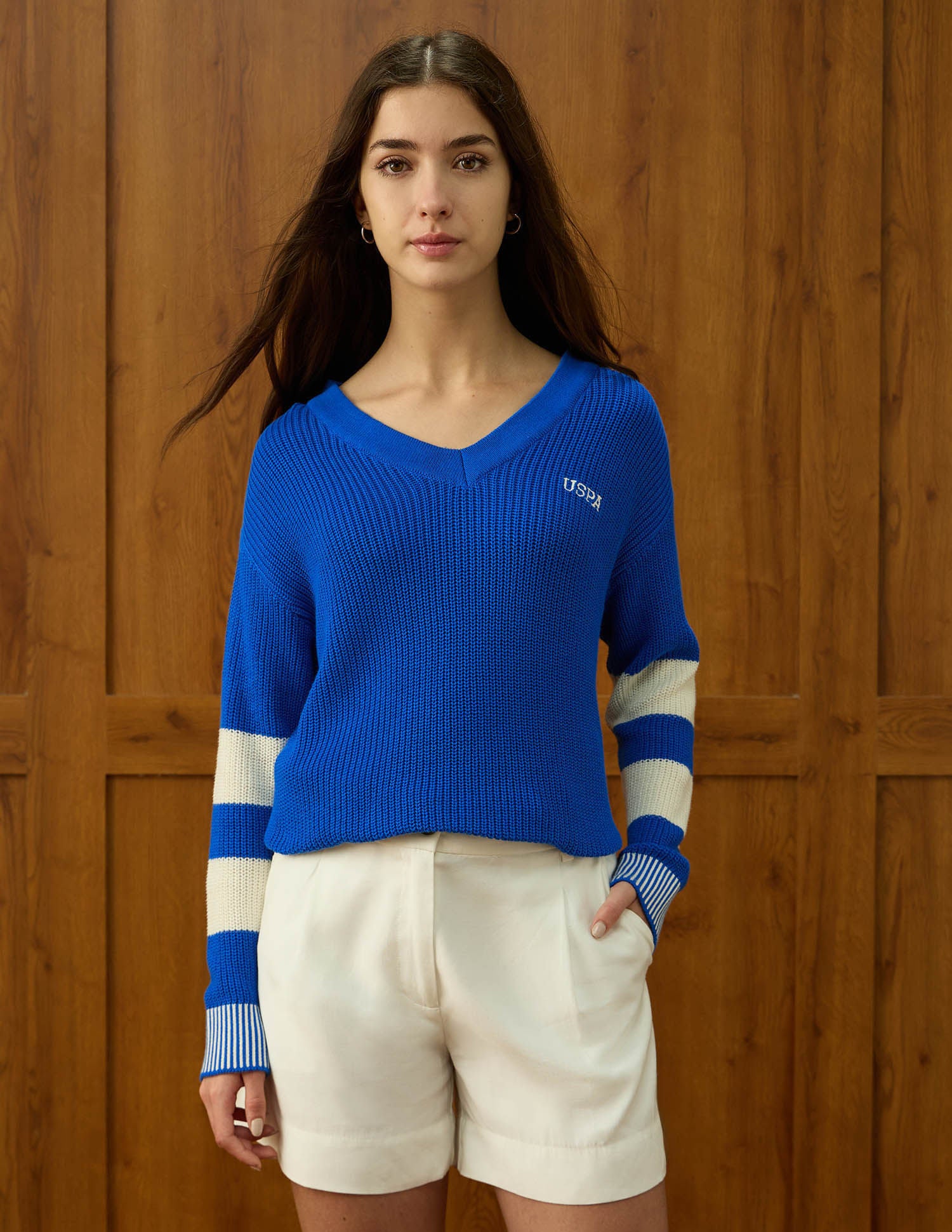 Drop Shoulder Fit Solid Sweater Blue - U.S. POLO ASSN. | Large