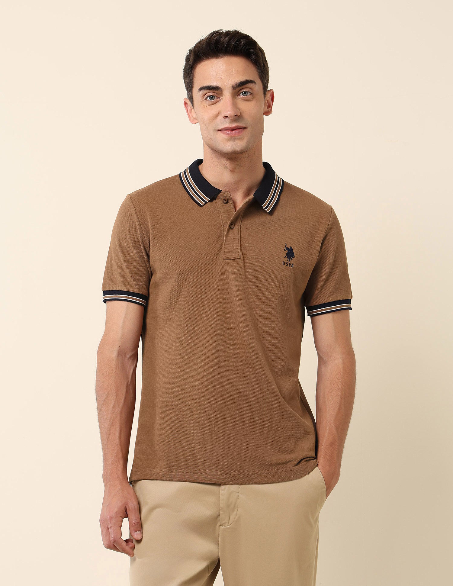 Pure Cotton Slim Fit Polo Shirt Brown - U.S. Polo Assn. India | Large