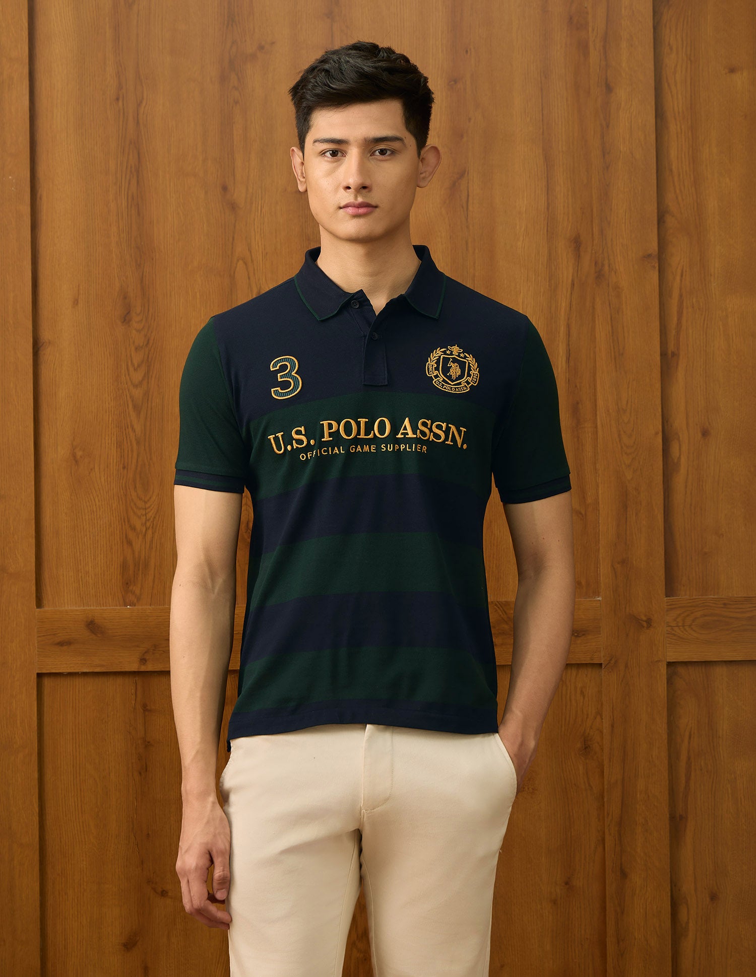 Pure Cotton Varsity Polo Shirt Dark Green - U.S. POLO ASSN. | Large